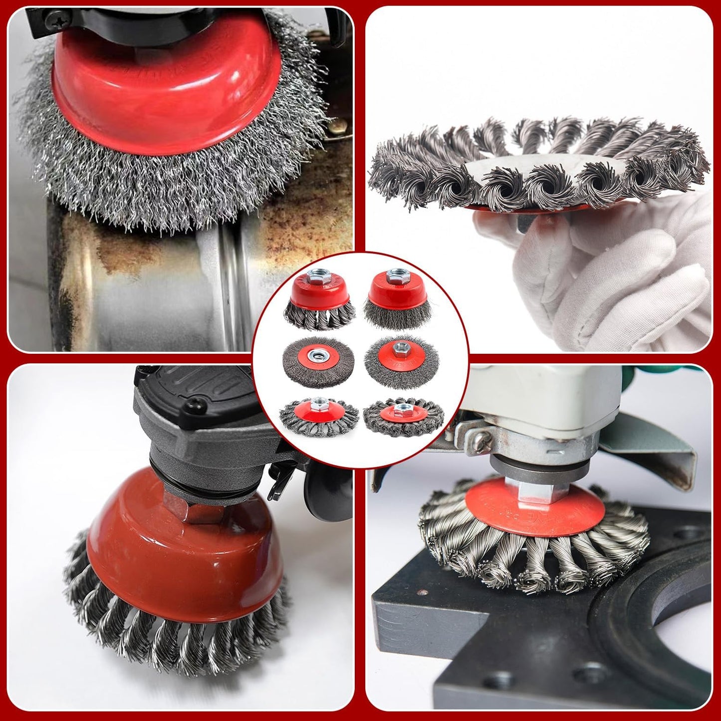 6 Piece Angle Grinder Wire Brush Set, M14 Steel Brush Attachment for Drill, 75/100 mm Wire Brush for Angle Grinder, Cup Brush for Drill, for garden weed and moss.