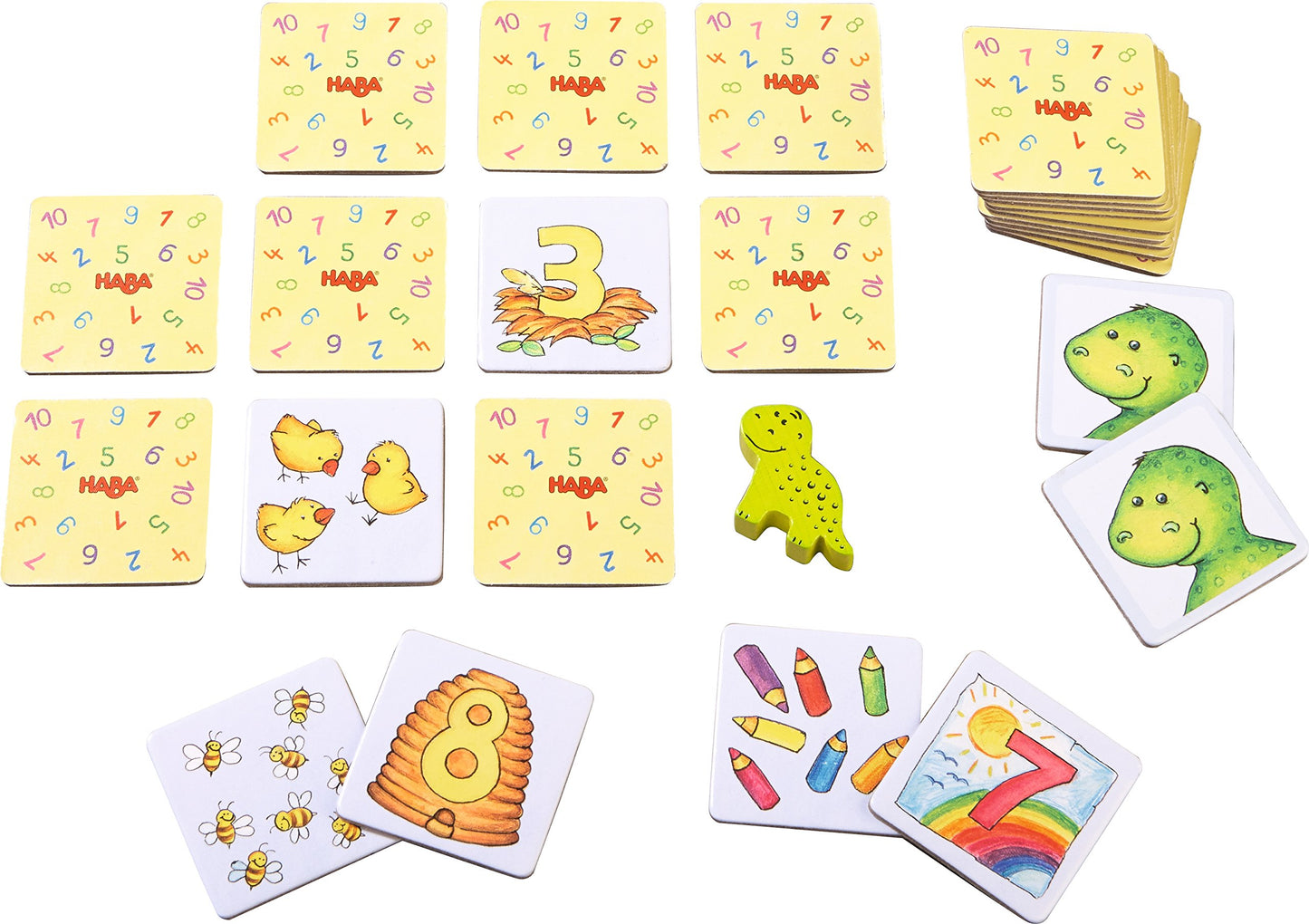HABA 304508 Touchy Feely, sensory game for children aged 3 and up, wooden pieces playfully develop fine motor skills & 4928 - Number Dino, dinosaur-themed numbers and memory game for 1-4 children aged 3-8.