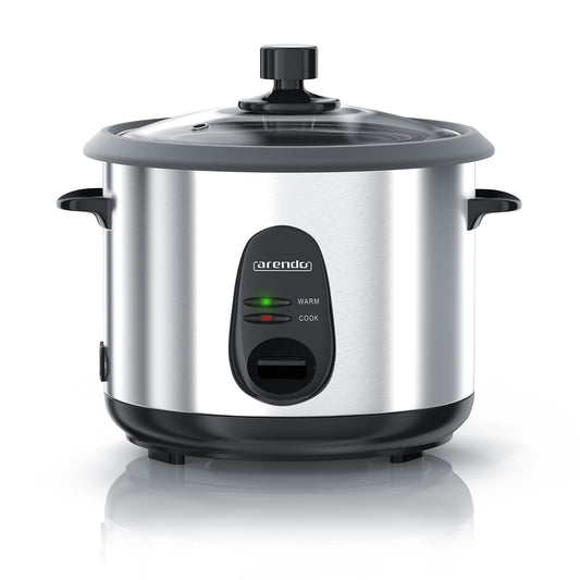 Arendo - Rice cooker stainless steel with keep warm function and steamer function - Steamer - 1.5 liter capacity - Housing brushed aluminum