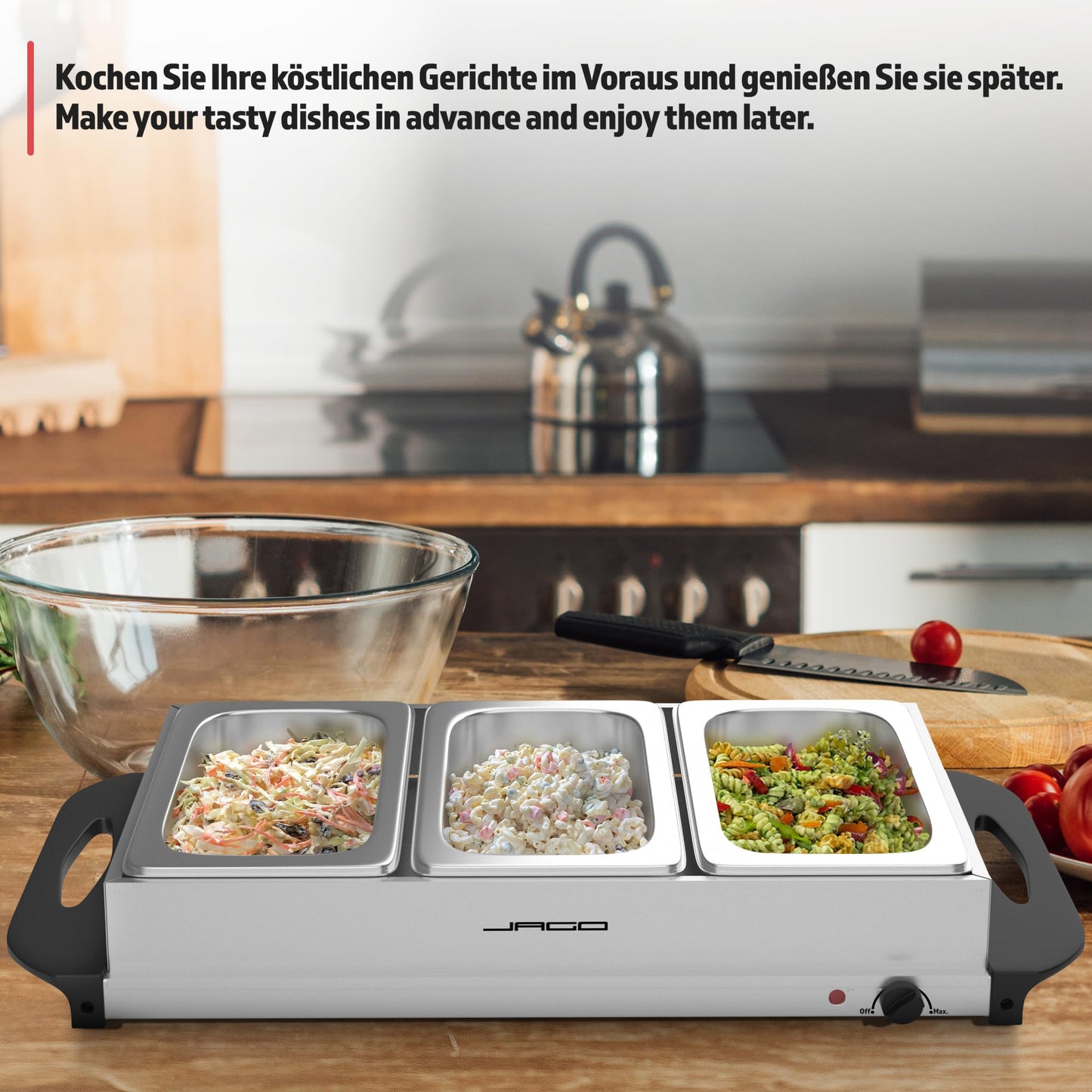 Jago® Buffet warmer - electric, with hot plate function, temperature control, stainless steel - food warmer, dish warmer, warming plate, warming container.