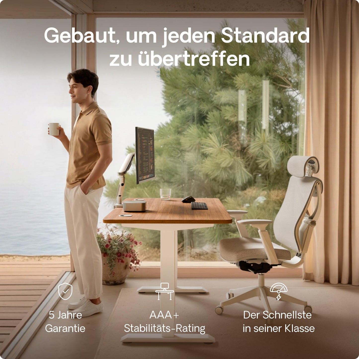 Desktronic HomePro Height Adjustable Desk 160 × 80 cm - Electric Desk with Two Electric Motors, Touchscreen Control, and Integrated USB-A and USB-C Charging Ports
