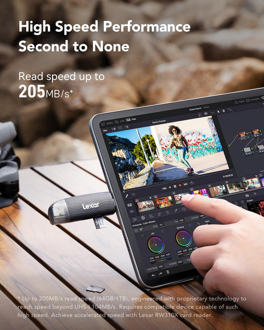 Lexar Silver Plus 256GB microSD card with up to 205MB/s, MicroSDXC UHS-I flash memory card with adapter, C10, U3, A2, V30, full HD, 4K UHD, high speed TF card for drone, action camera, handheld consoles.