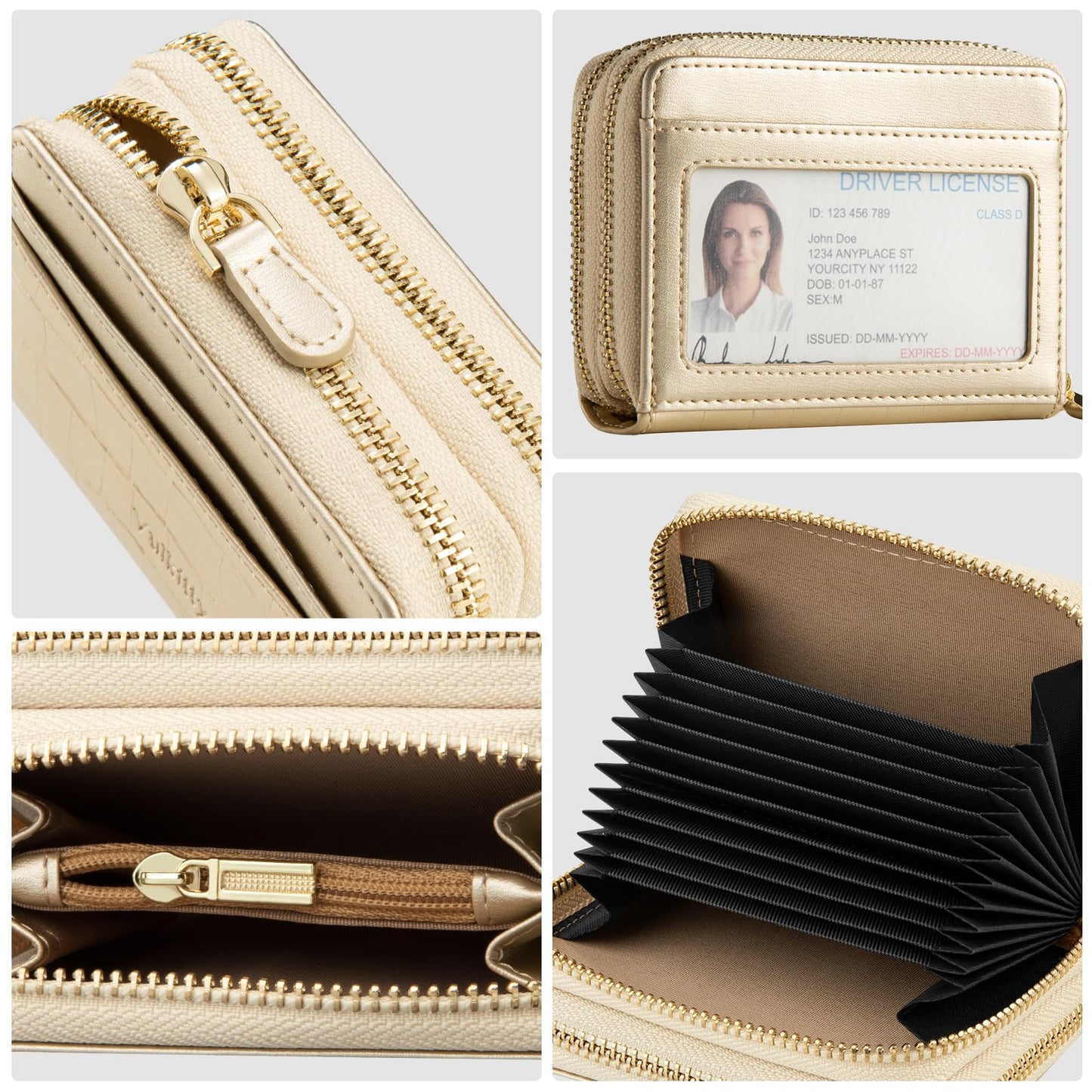 Vulkitty Women's Wallet with Credit Card Holder Accordion Card Holder made of leather RFID blocking small wallet with zippered coin pocket