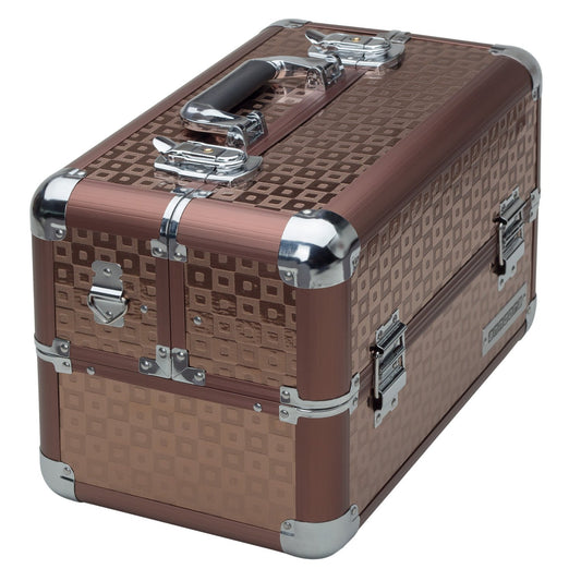 Anndora beauty case cosmetic bag - sturdy makeup case, tool case, aluminum makeup case with compartments - ideal for travel and professional use, lockable, brown
