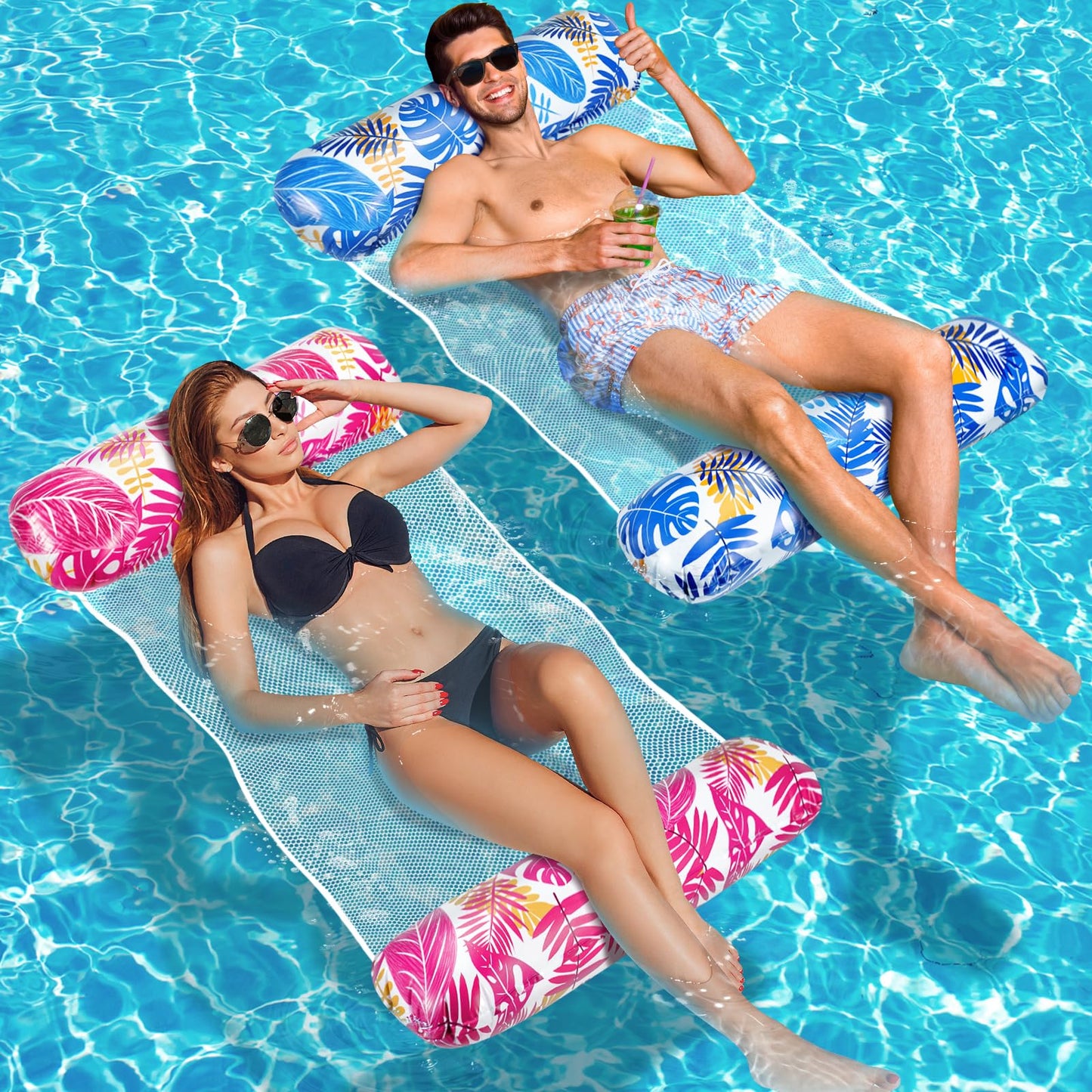 Amteker Pool XL air mattress, 2 pieces water hammock for adults, 4 in 1 inflatable water pool accessory fun, pool toy, inflatable water hammock for adults.