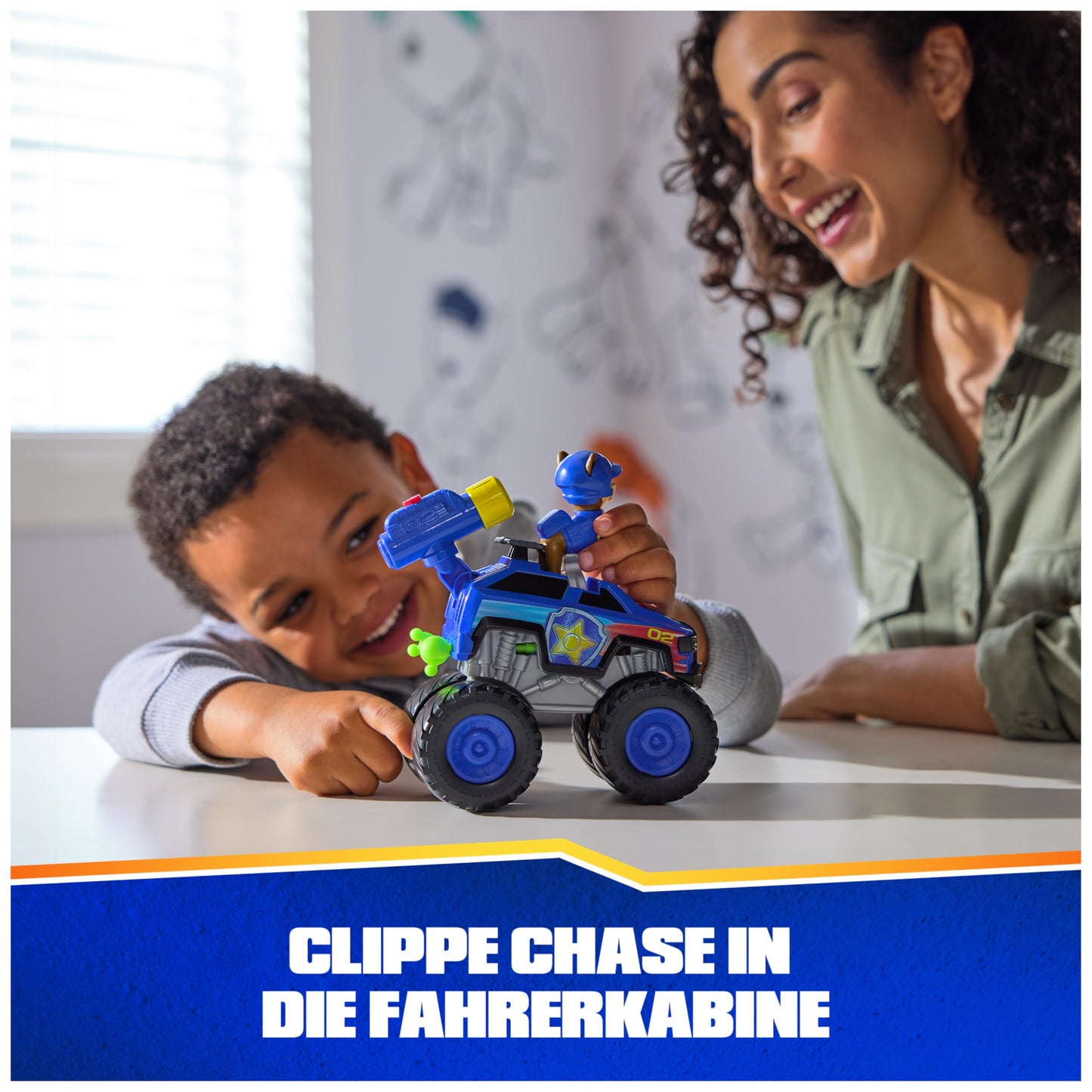 PAW Patrol Rescue Wheels - Chase's monster truck vehicle with projectile launcher and Chase figure, toy for children ages 3 and up.