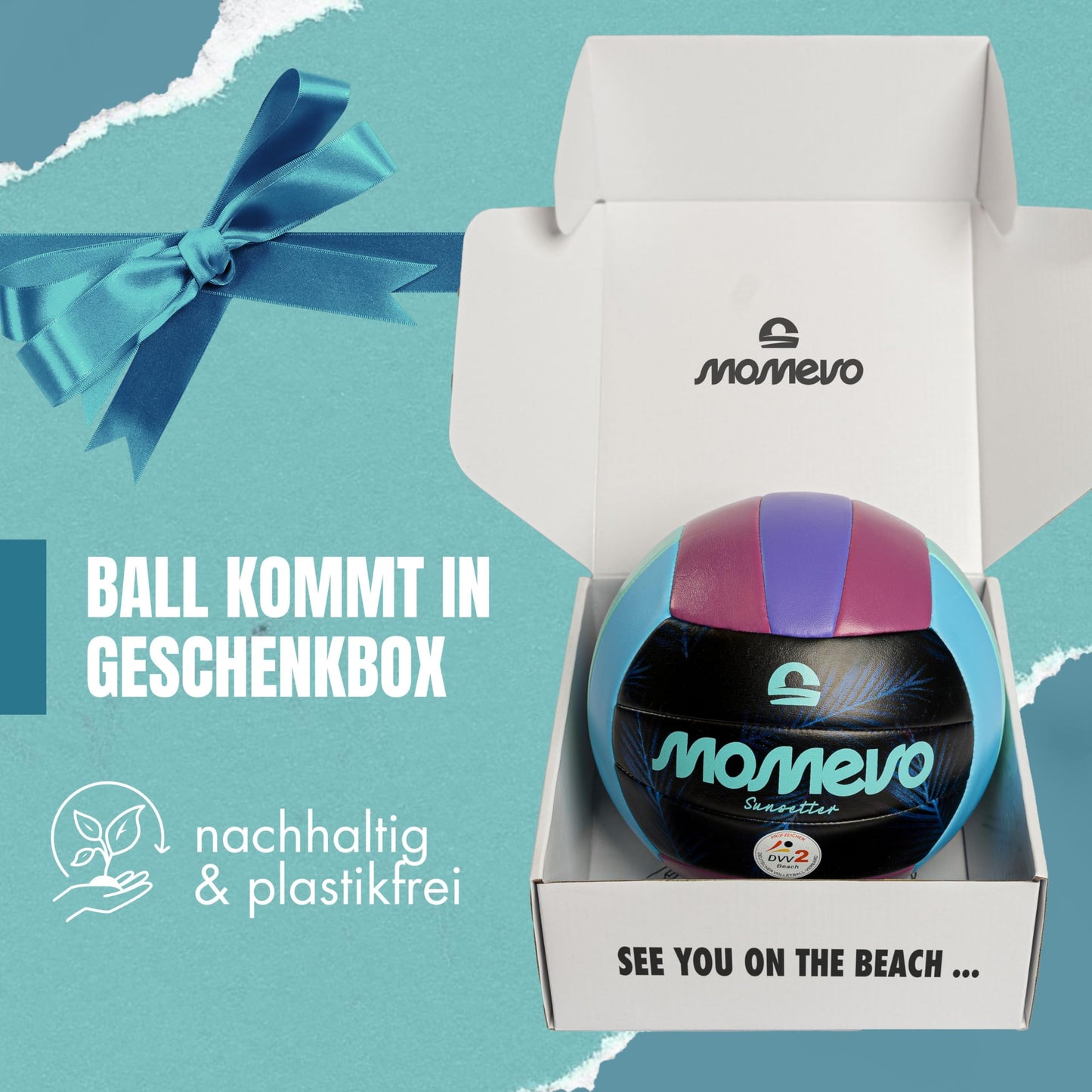 Momevo Sunsetter Beach volleyball, DVV certified, official size 5, soft PU surface - for outdoor beach sports gift (Palm Purple, without ball pump)