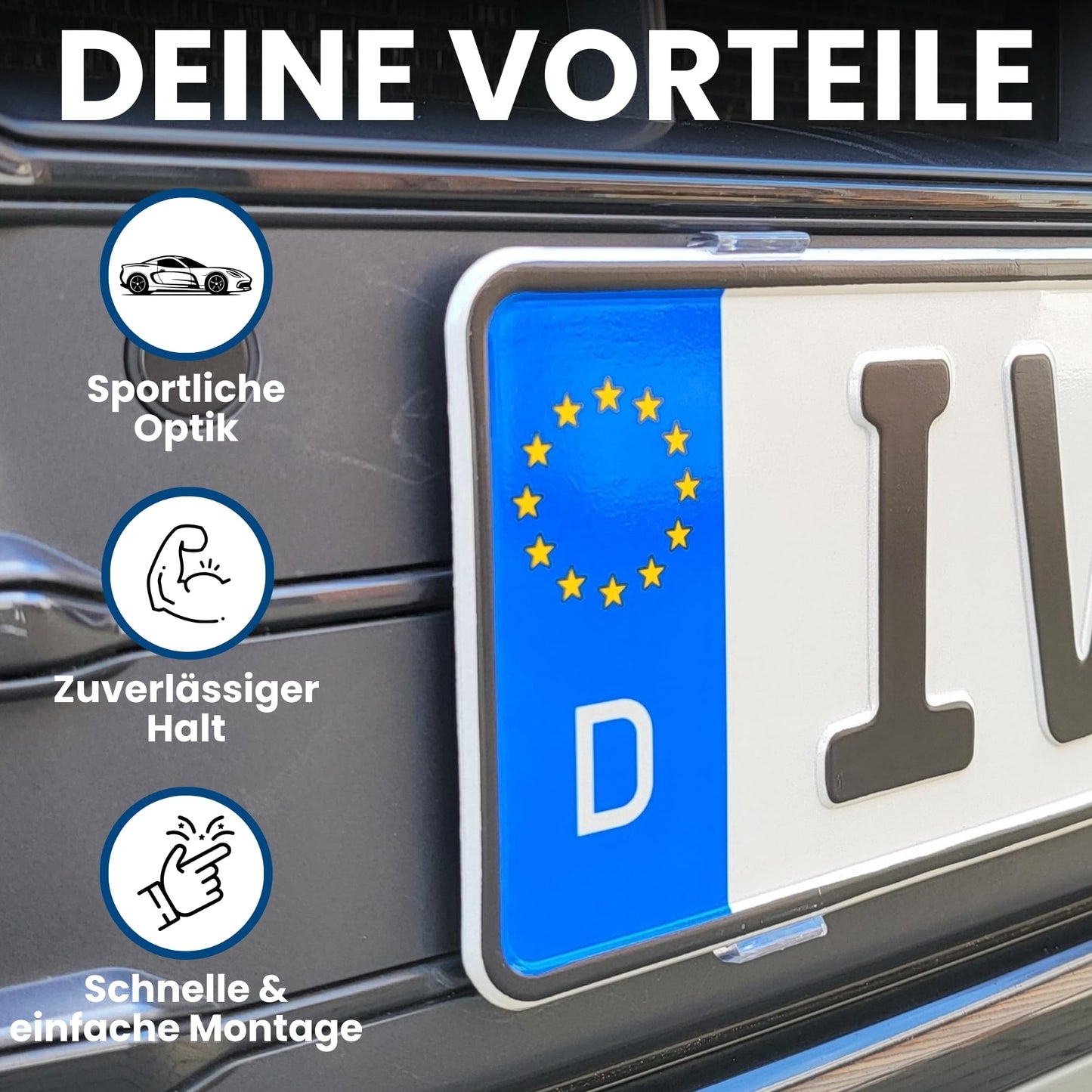 IVALITYยฎ License Plate Holder Frameless - Bracket for 2X German License Plates, Universal License Plate Holder, Car License Plate Mount, 100% legal and Made in Germany.