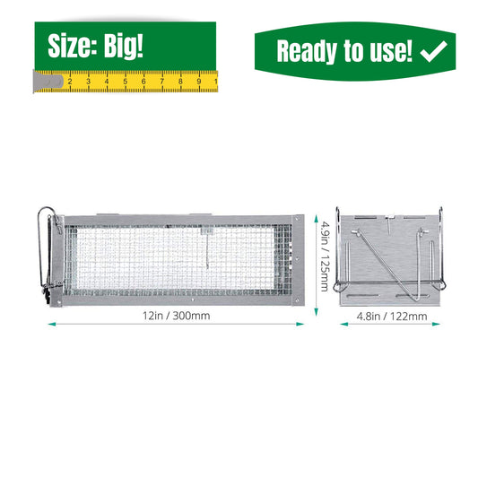 RatzFatz® Live Trap Mouse Trap, Premium Rat Trap, Large ●Including Ebook● XXL, Dormouse Professional Trap - XL Animal Trap Set, Reusable Multi-Catch Trap, Live, Hunting, Rustproof, Cage MTBSL40