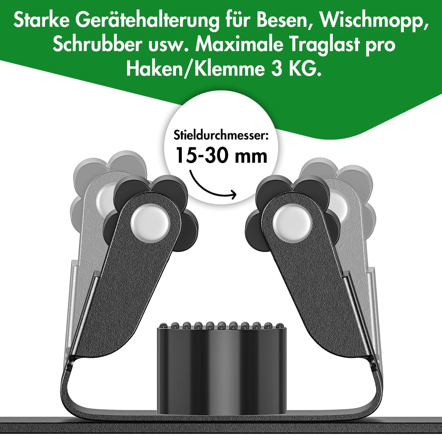 Radikor Broom Holder Wall, Self-Adhesive Broom Holder with 5 Holders and 4 Hooks, Stainless Steel Tool Holder Screwable, Garden Tool Holder Garden Tool Holder, Broom Mop Holder, Black