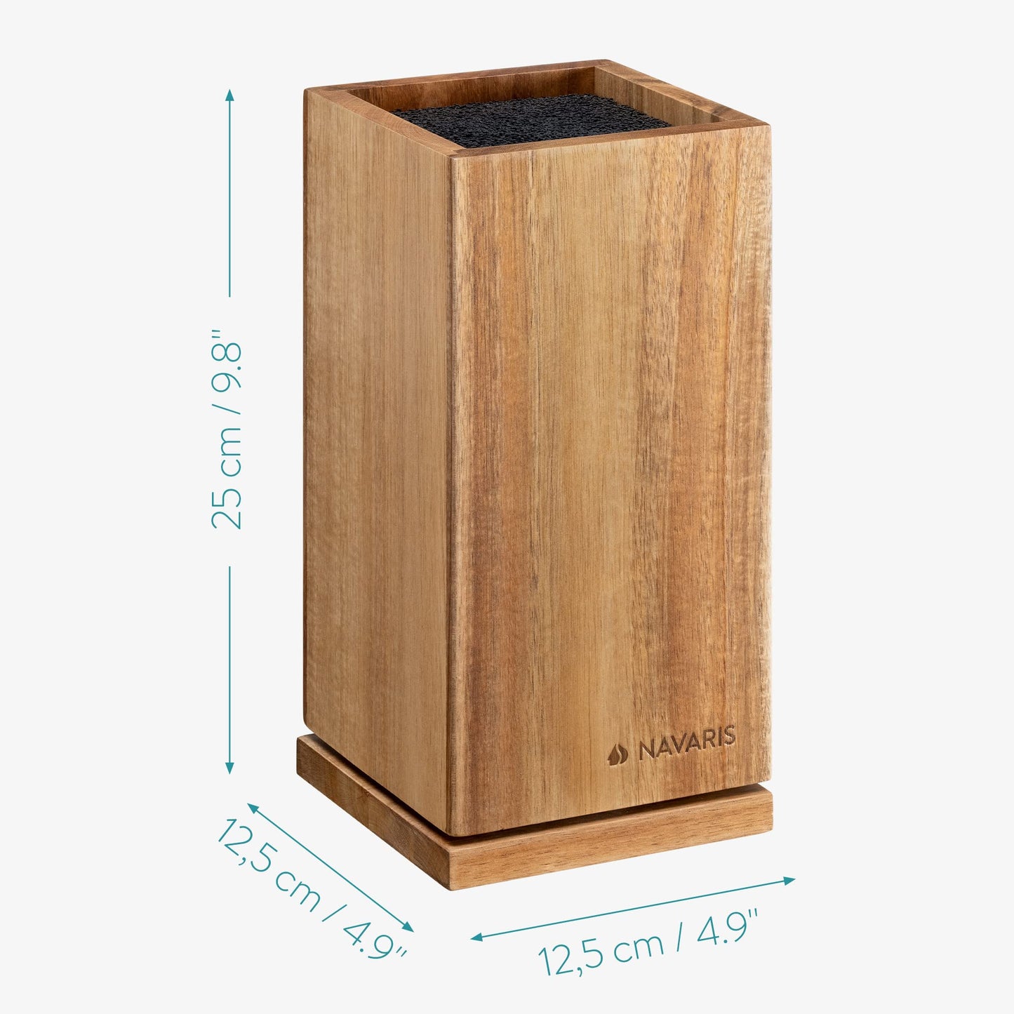 Navaris rotating magnetic knife block made of acacia wood with bristle insert - wooden knife block without knives for kitchen knives, chef's knives, and cooking utensils.