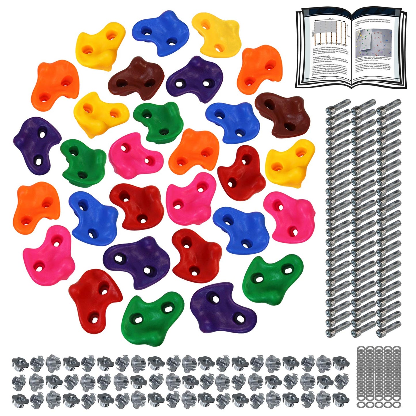 ALPIDEX Kids Climbing Holds colorful 5/10/15/20/30 pieces Climbing Stones including mounting material, load capacity up to 200 kg, suitable for indoor and outdoor use - 30 pieces