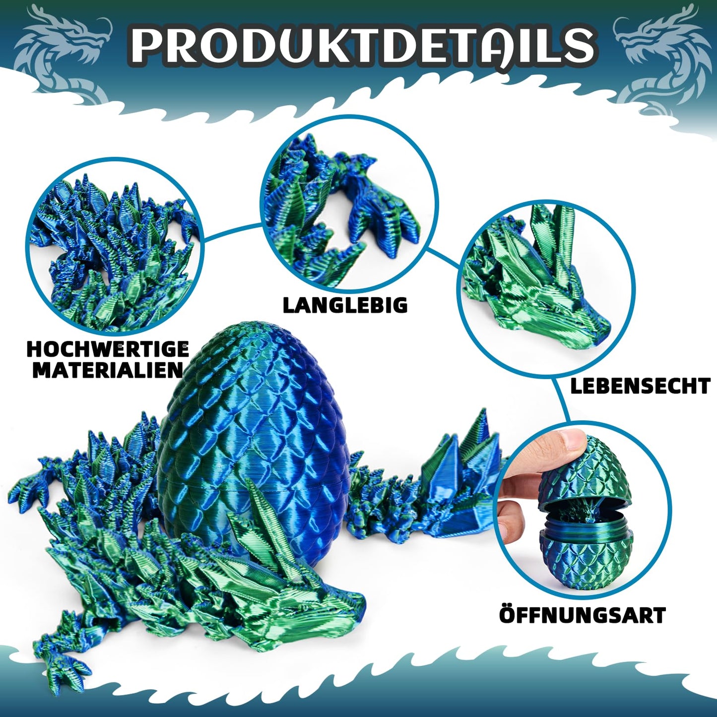 4-piece set of miniature 3D dragon eggs with dragons - 13 cm articulated dragon toys, dragon figures in dragon egg, crystal dragon toys - Suitable for boys aged 5/6/7/8/9 years and up