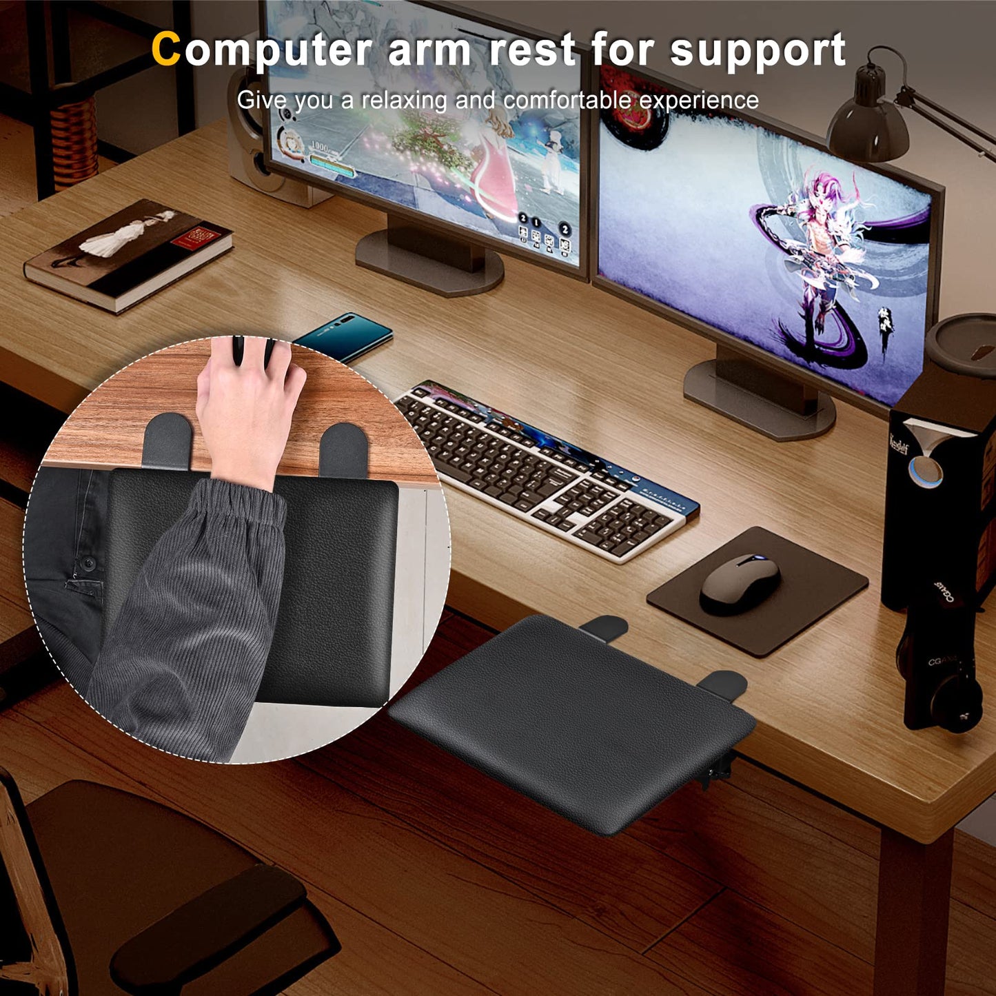 Giecy Armrest Desk Extender, Ergonomic Foldable Computer Desk Armrest Support Armrest Wrist Rest for Home and Office.