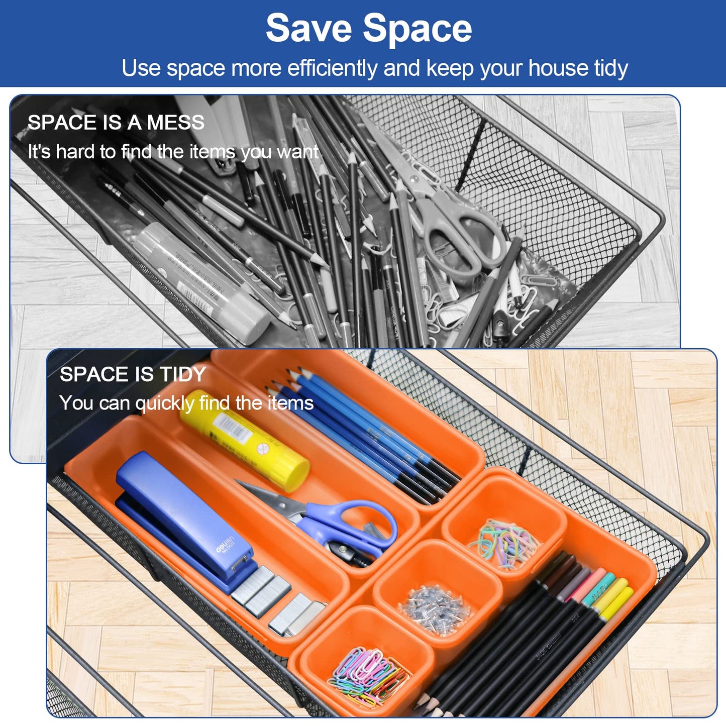 Haobin desk drawer organizer, interlocking, orange