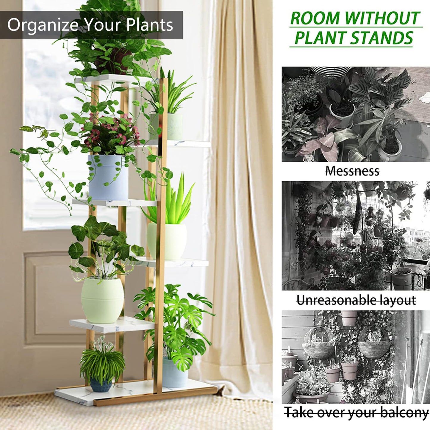 Fiauli Indoor Plant Stand, Metal Flower Rack, 6 Tier 7 Pot Corner Plant Display Shelf, Tiered Plant Holder for Patio, Garden, Balcony, Bedroom (Tier 6)