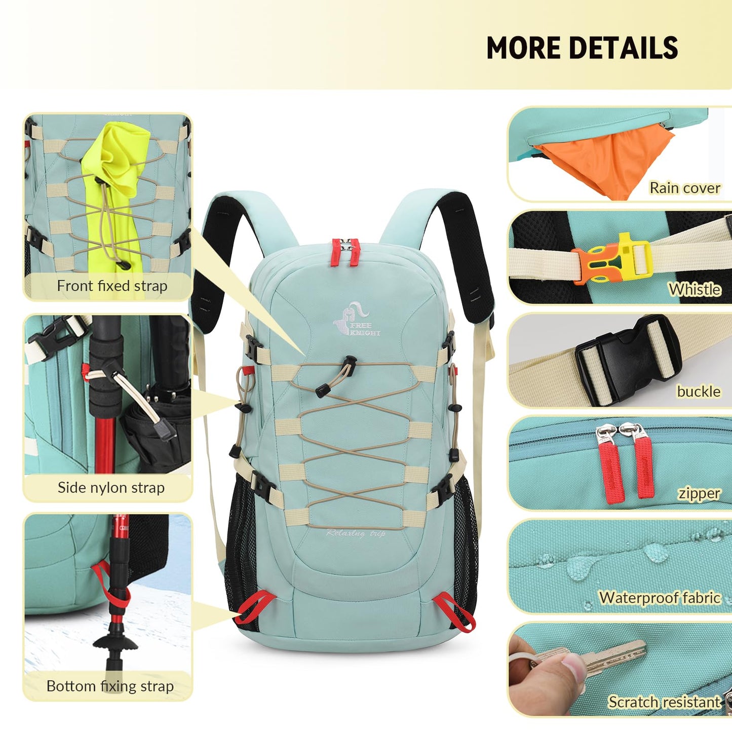 Bseash 40L Lightweight Waterproof Hiking Backpack with Rain Cover, Outdoor Sports Travel Daypack Multifunctional Travel Bag for Camping, Climbing, Skiing, Cycling (Black)