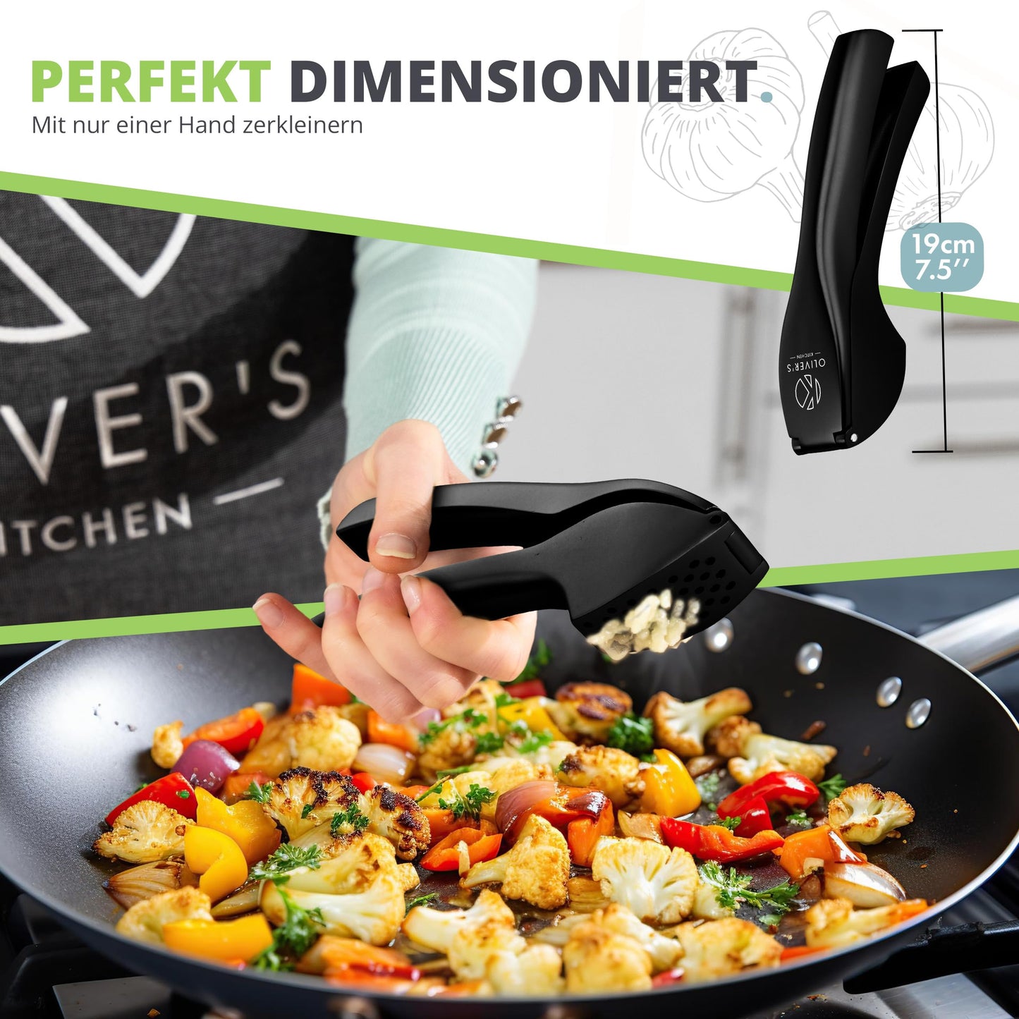 Oliver's Kitchen Premium Garlic Press - Easy to Use & Clean - Crushes Garlic & Ginger Effortlessly (No Peeling Necessary) - Extra Strong & Durable
