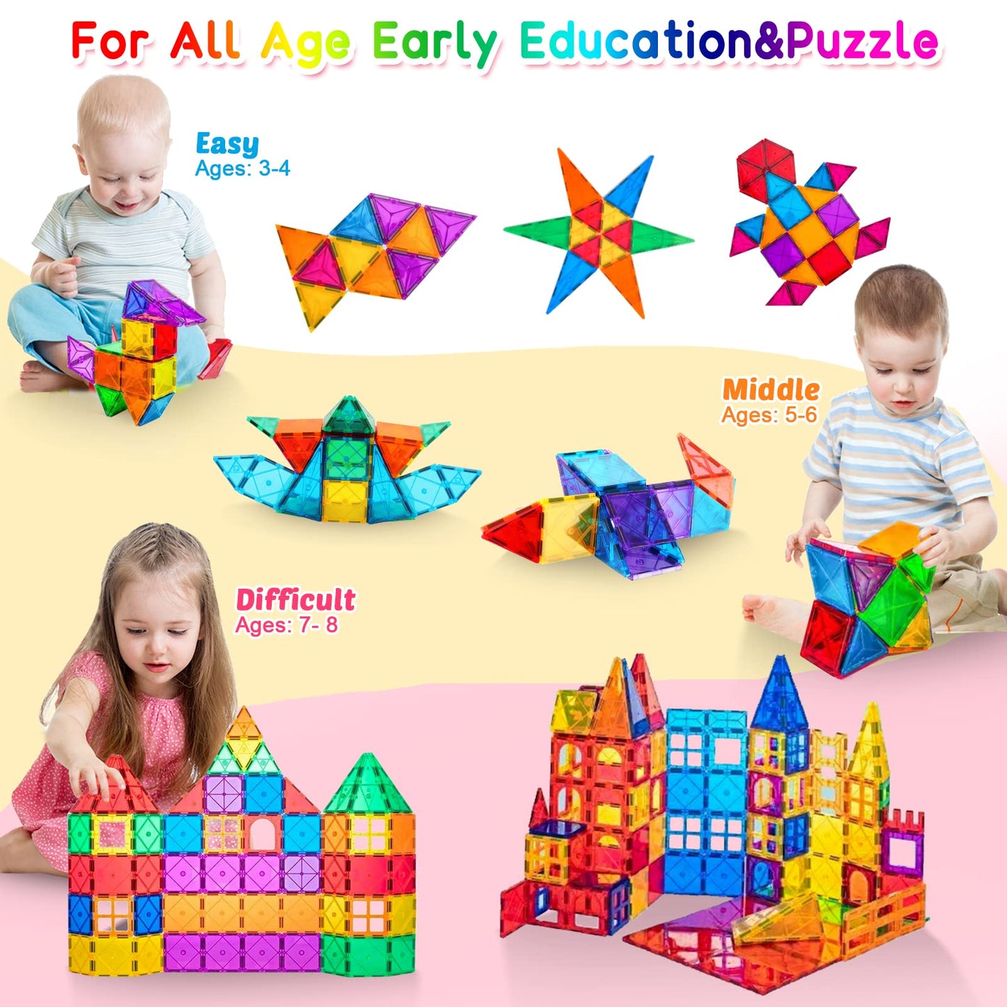 Magnetic building blocks, 3D blocks, colorful magnetic tiles for children aged 4-8, STEM, early educational construction, magnetic toys, building set for toddlers aged 3 and up.