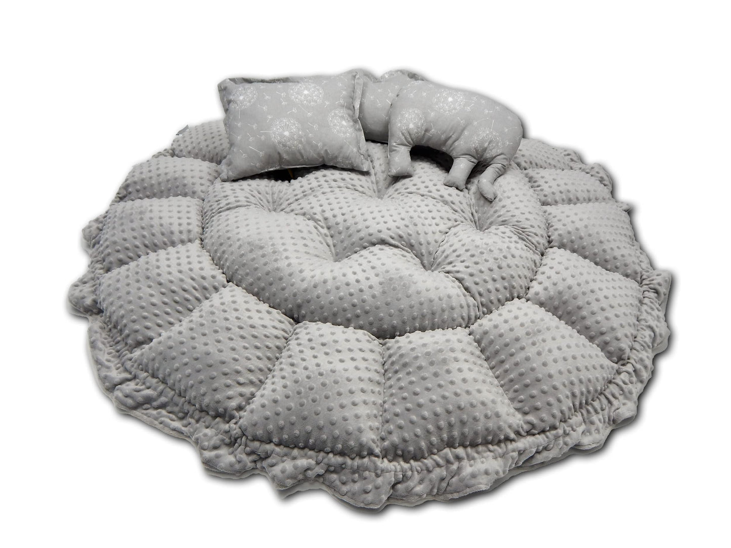 LOOLAY Babynest 3in1 XXL – Baby nest, play mat, and travel bed 90/155cm - Handmade from cotton with ruffles - Perfect for twins (Dandelion Grey/Minky Grey)
