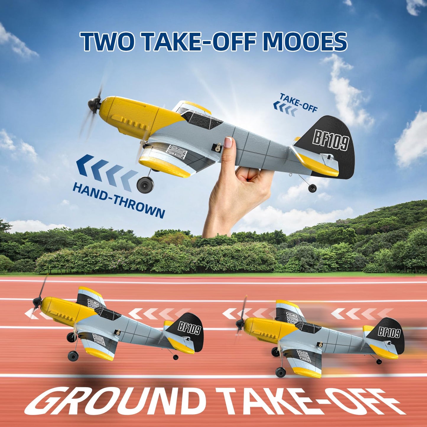 DEERC RC Airplane Messerschmitt Bf 109, 2.4GHz remote control airplane with 6-axis gyro stabilizer, 3-channel RTF RC glider toy for beginners, kids, adults.