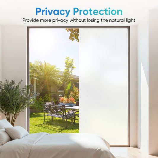 Funfox Window Film Opaque Self-Adhesive, Static Frosted Glass Film with UV Protection, Privacy Film White Matte for Bathroom Office Bedroom, Easy to Remove Without Glue, 88x200cm