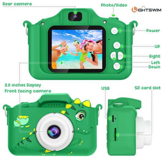 HD dinosaur camera toy, high-resolution video recording, rechargeable and portable - 32GB SD card included - back-to-school and birthday gift for kids aged 3-12.