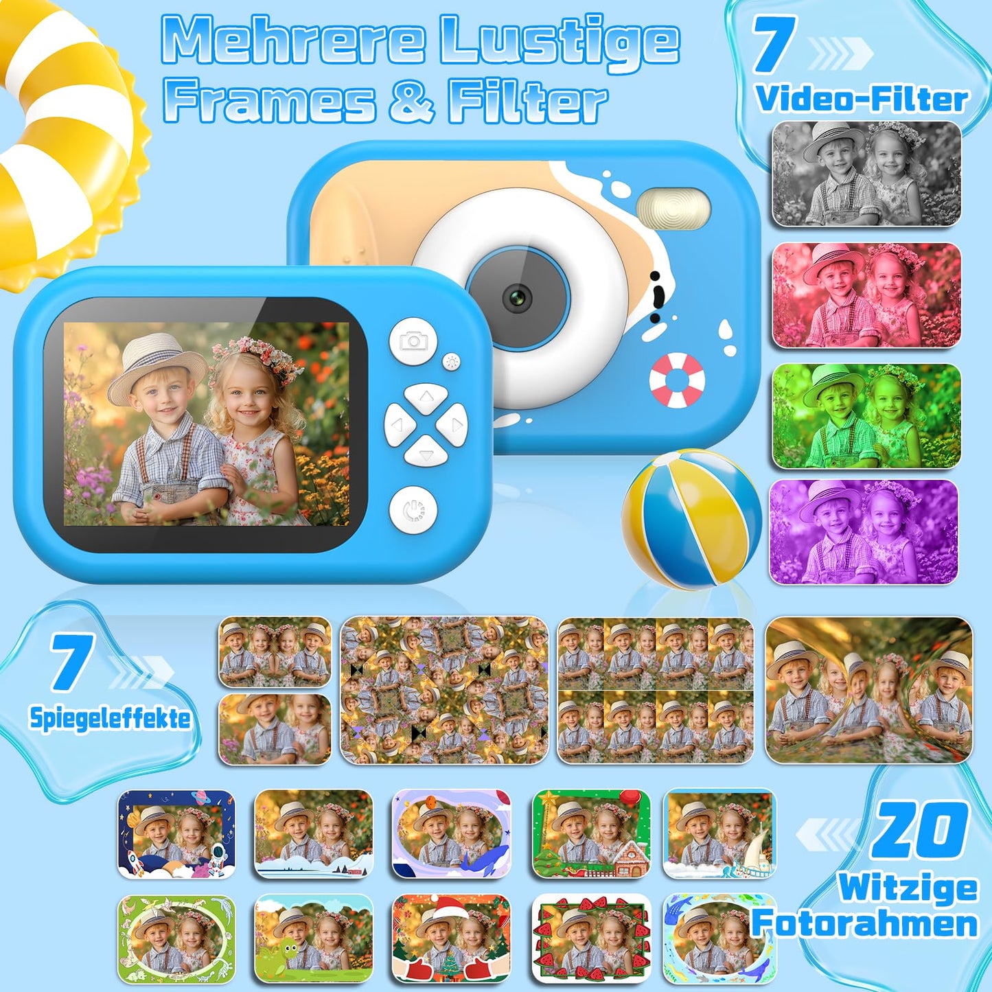 ULEWAY kids camera, 1080P children's camera underwater, digital camera underwater camera with 2.4" screen, 32GB SD card, 10M/32.8FT photo toy gift for kids aged 3-12 years