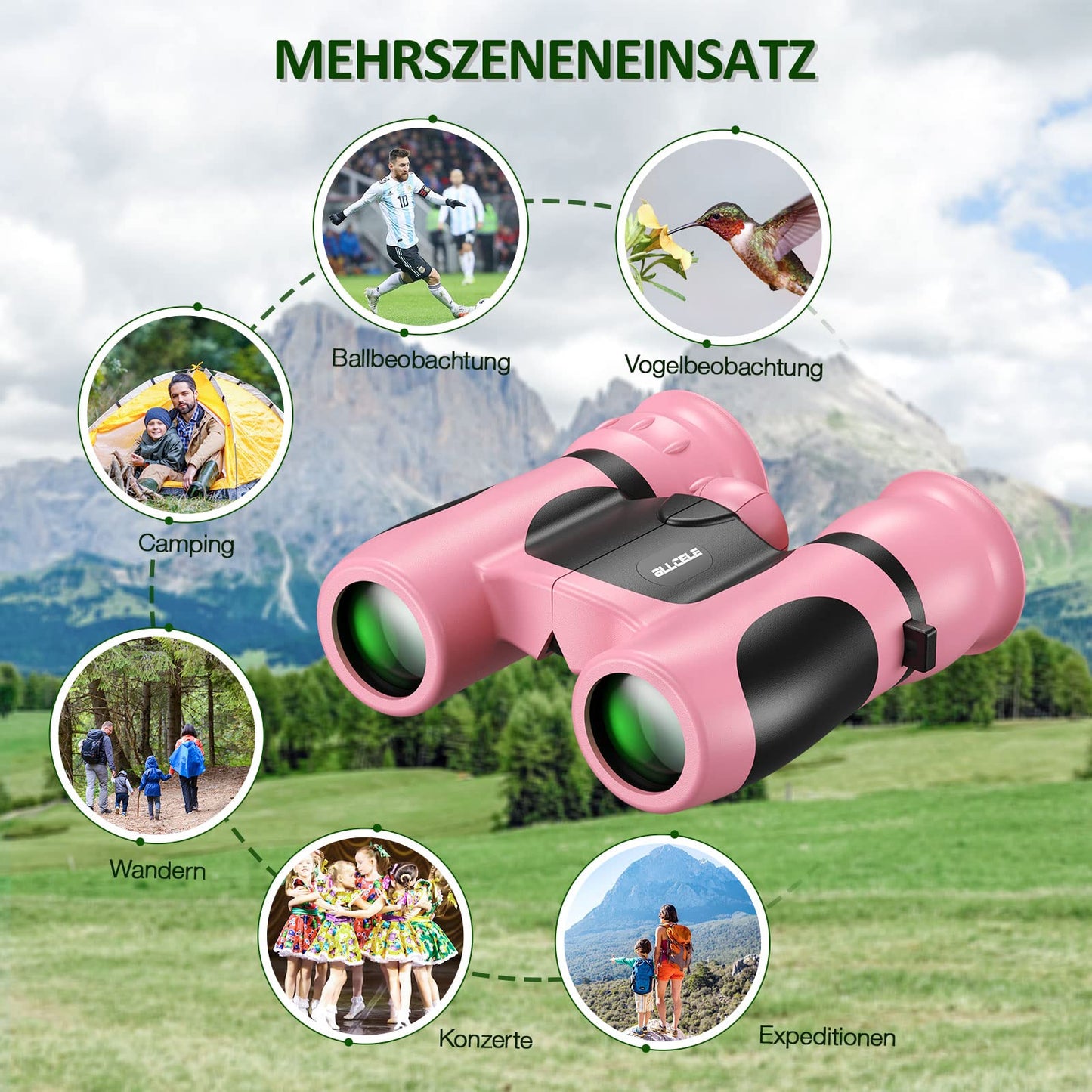 ALLCELE Binoculars for Kids, Children's Binoculars with strong magnification 8 x 21, Outdoor Exploration Binoculars Toy for Boys Girls aged 3-12 years.