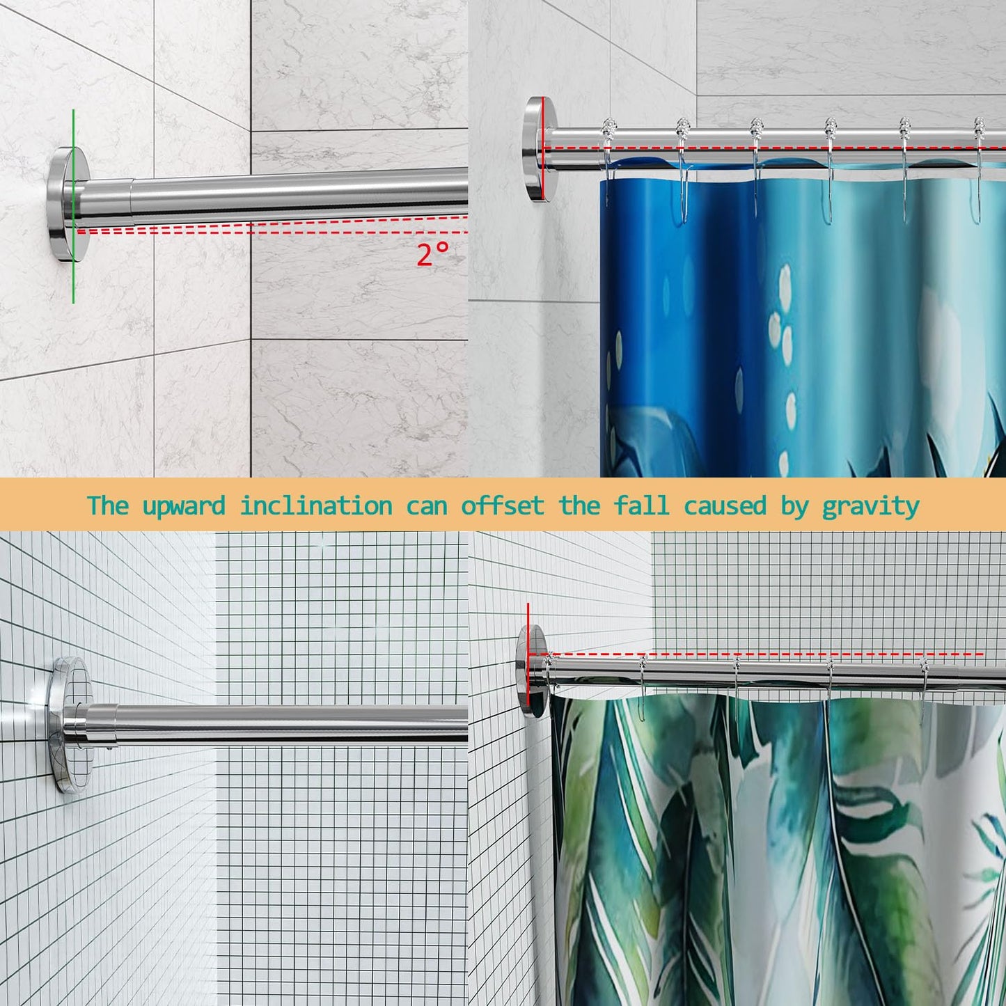 Sikaiqi Extendable 304 Stainless Steel Diamond Shape Bathroom Bathtub Corner Shower Curtain Rod (Diamond shape, both sides: 43-65 cm, center: 51cm-66 cm)