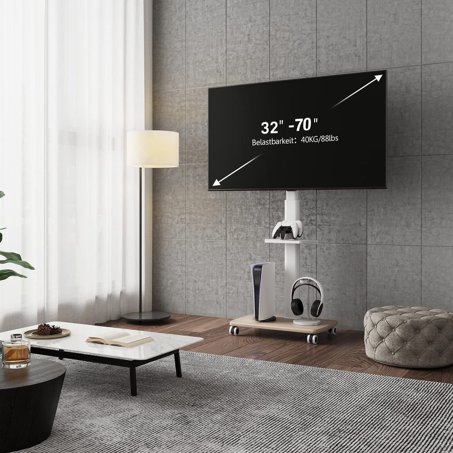 FITUEYES TV floor stand with wooden shelf TV stand base TV stand television stand with wheels height adjustable swivel for 32 to 70 inch flat screen up to 40kg. Max. VESA. 400 * 600.