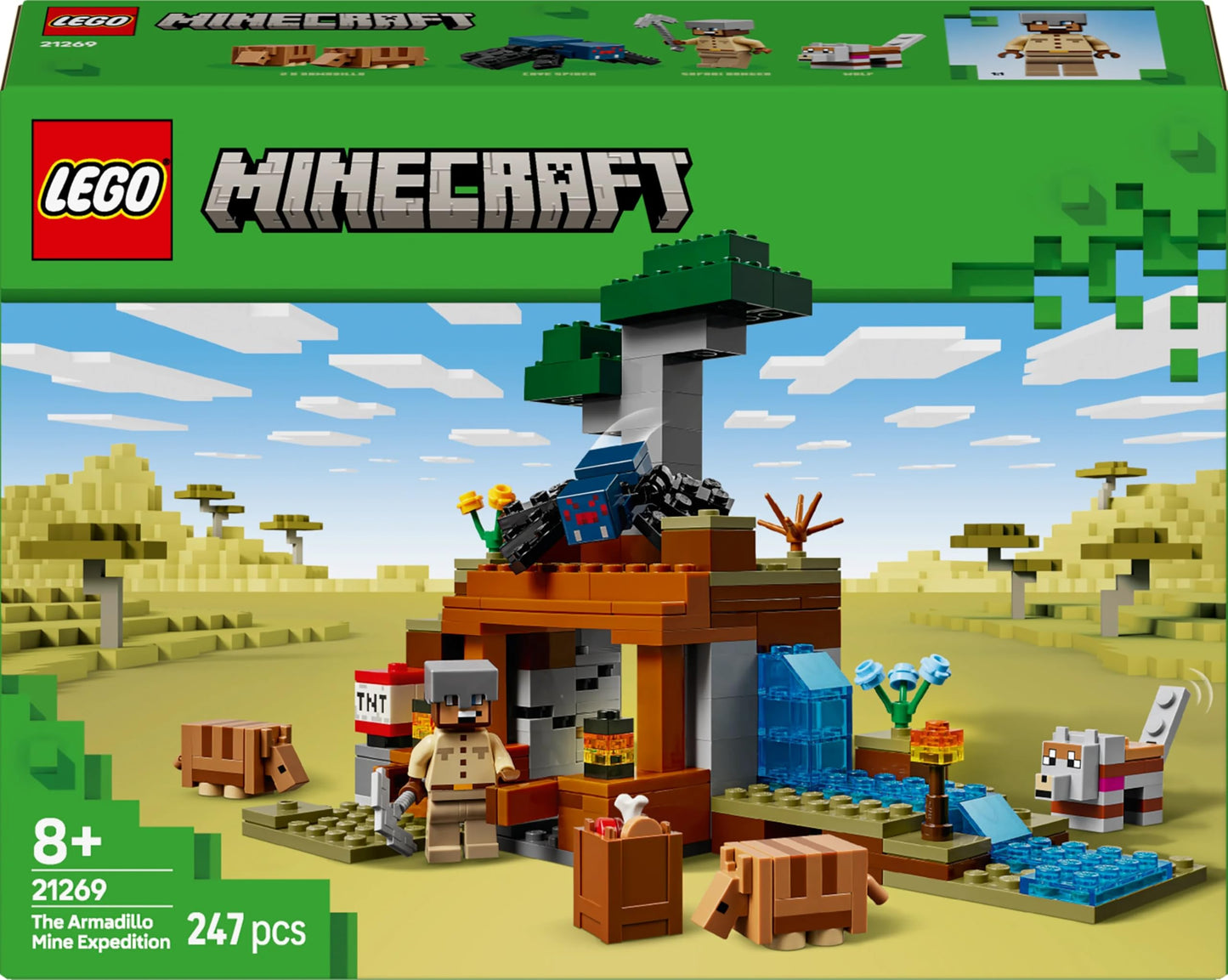 LEGO Minecraft The Armadillo Mine Expedition - Interactive gaming toy with cave spider and wolf figures - TNT function - Gaming gift for boys and girls ages 8 and up - 21269