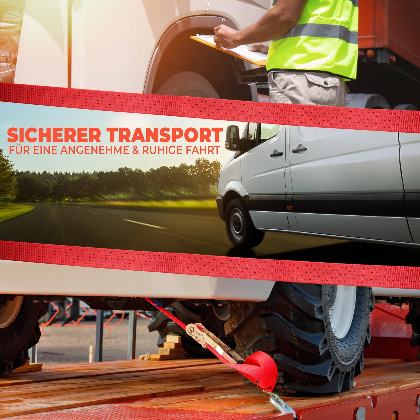 2 pieces | Lashing Straps | 6m | 5t (2500/5000 daN, kg) Weatherproof & robust ratchet straps | TÜV/GS certified | Two-piece | 50mm | with ratchet and hooks
