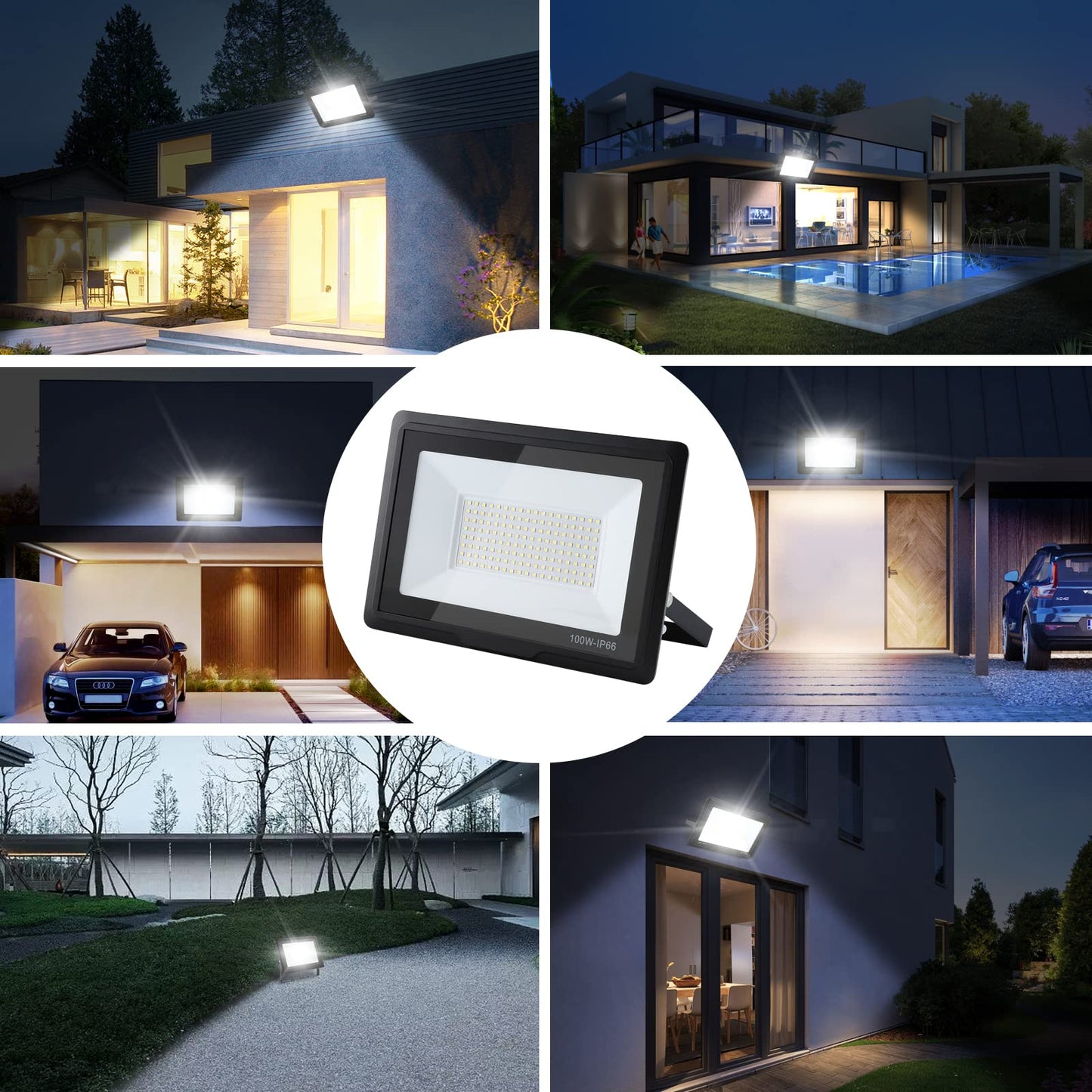 100W Floodlight: 6000K Cool White Super Bright 10000LM IP66 Waterproof LED spotlight for backyard/stadium/workshop outdoor lighting (4pcs, 100W)