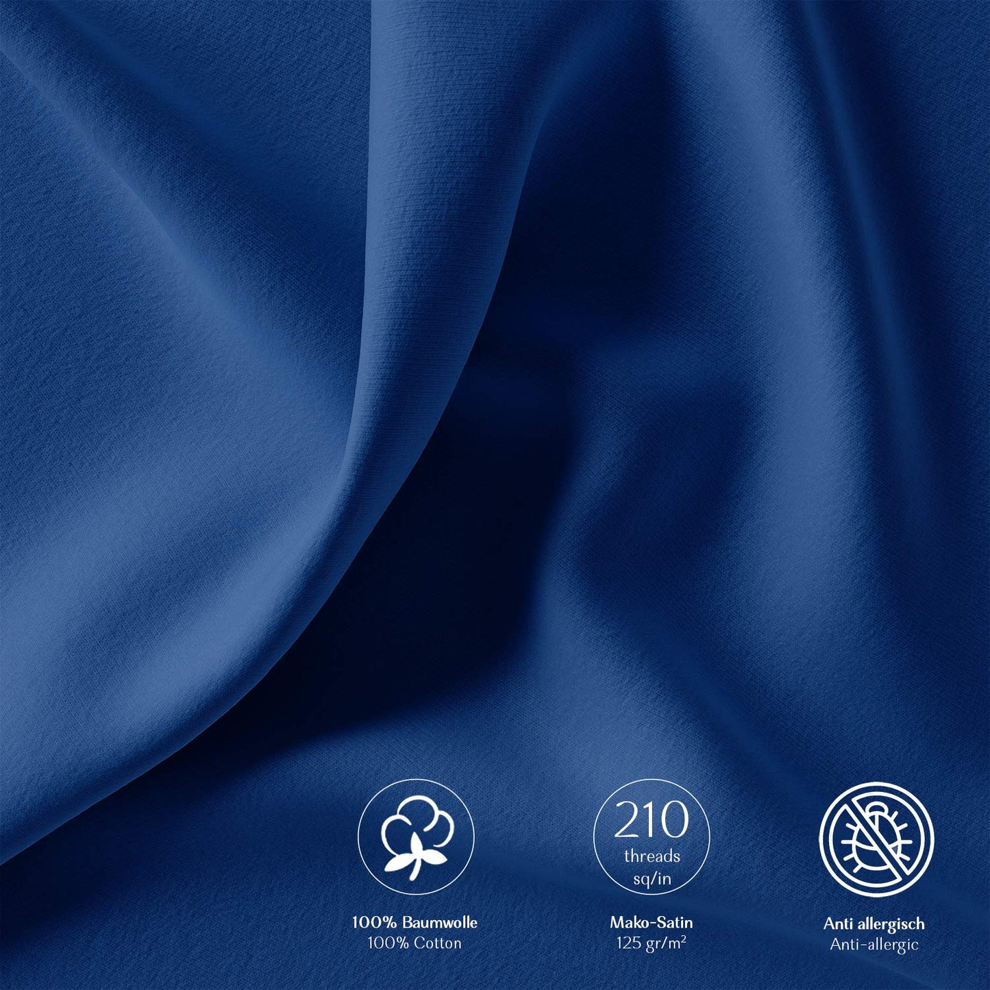 Alreya 2-pack Mako Satin pillowcase 50 x 75 cm - 100% cotton with YKK zipper, super soft pillowcase 50x75, cushion cover, Oeko-TEX® Standard certified, Blue, pillowcase only