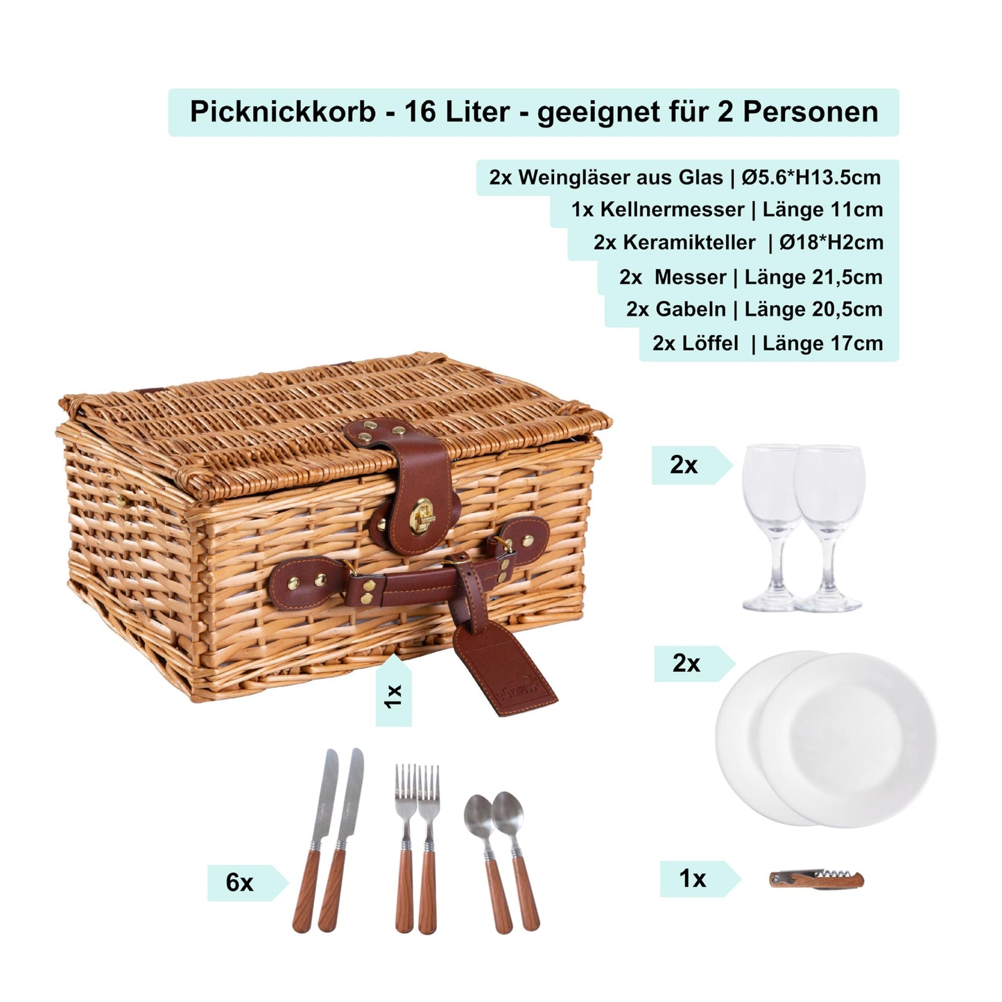 Enjoy willow wicker picnic basket for 2 with cooler & accessories β picnic set with utensils, porcelain plates, wine glasses β for camping, wedding & gift idea β BLUE
