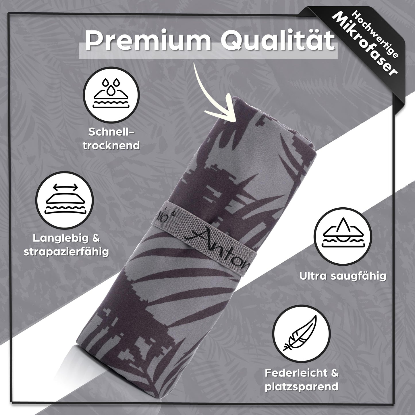 Antonio - Microfiber Beach Towel & Bath Towel XXL 160 x 80 cm Black - Women & Men Beach Towel & Bath Towel quick-drying lightweight large - Microfiber Towel Towels Yoga, Sports, On the Go.
