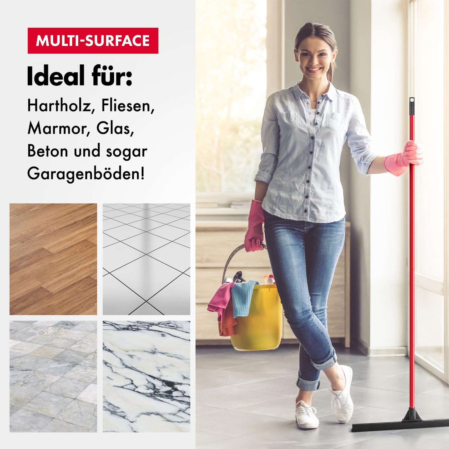 Tyrolean water squeegee floor wiper 60cm rubber blade with squeegee floor | Water squeegee with handle 4-piece handle 140cm | Water squeegee floor suitable for all surfaces, squeegee shower floor