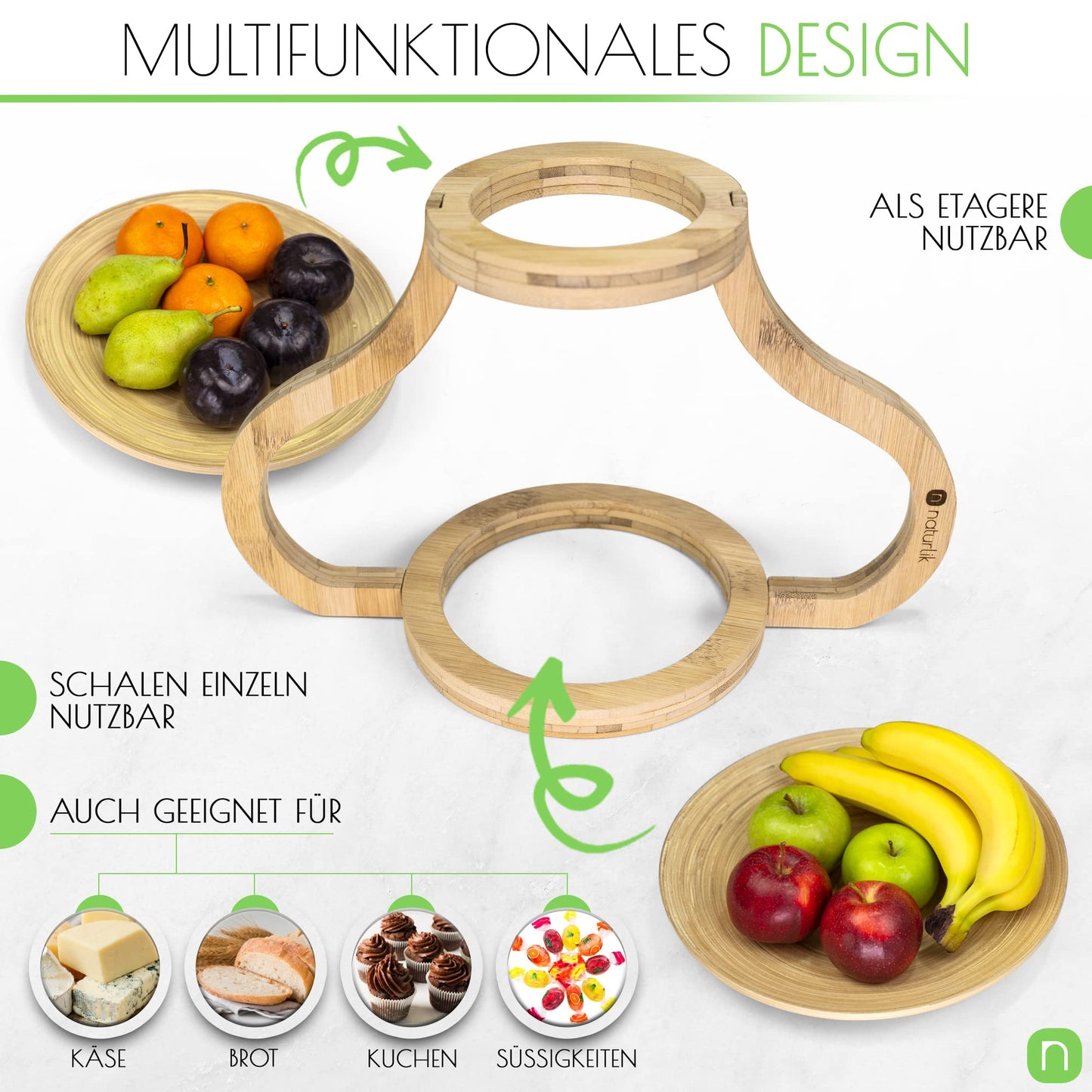 Natural fruit stand - Removable fruit bowls - EXPIRES 05/2025 - Modern fruit bowl - Bamboo wood fruit stand - Fruit plate - Fruit basket - Fruit storage - 2-tier fruit stand