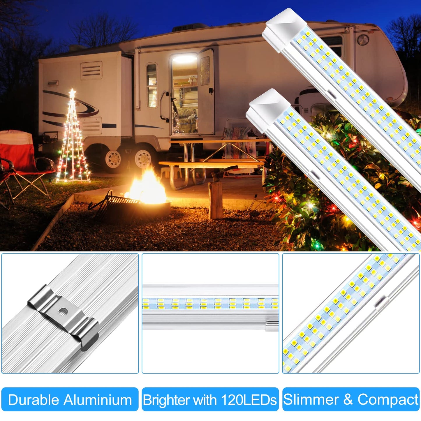 papasbox 4x 108 LED Interior Car LED Lighting, Interior Lighting 12 Volt LED Lamp 12V Light Strip Lighting, 9W Strip Interior Light, Fluorescent Lamp for Kitchen Camping RV Boat