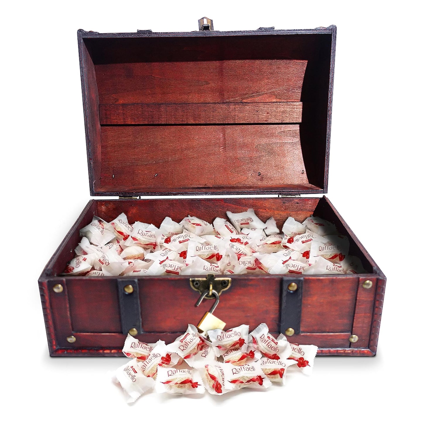 Infinimo Candy Treasure Chest for Kids Birthday filled with 110pcs of Raffaello (Approx. 2.5kg total) - Gift Box with lock and key - 30x20x15cm in size.