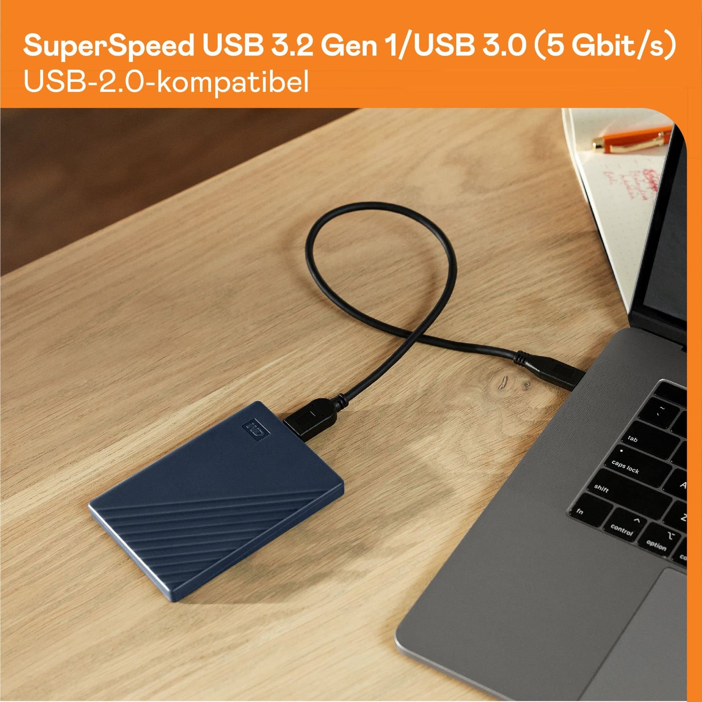 WD My Passport for Mac external hard drive 2TB (mobile storage, USB-C compatible, downloadable software, password protection, Mac compatible, easy to use) midnight blue