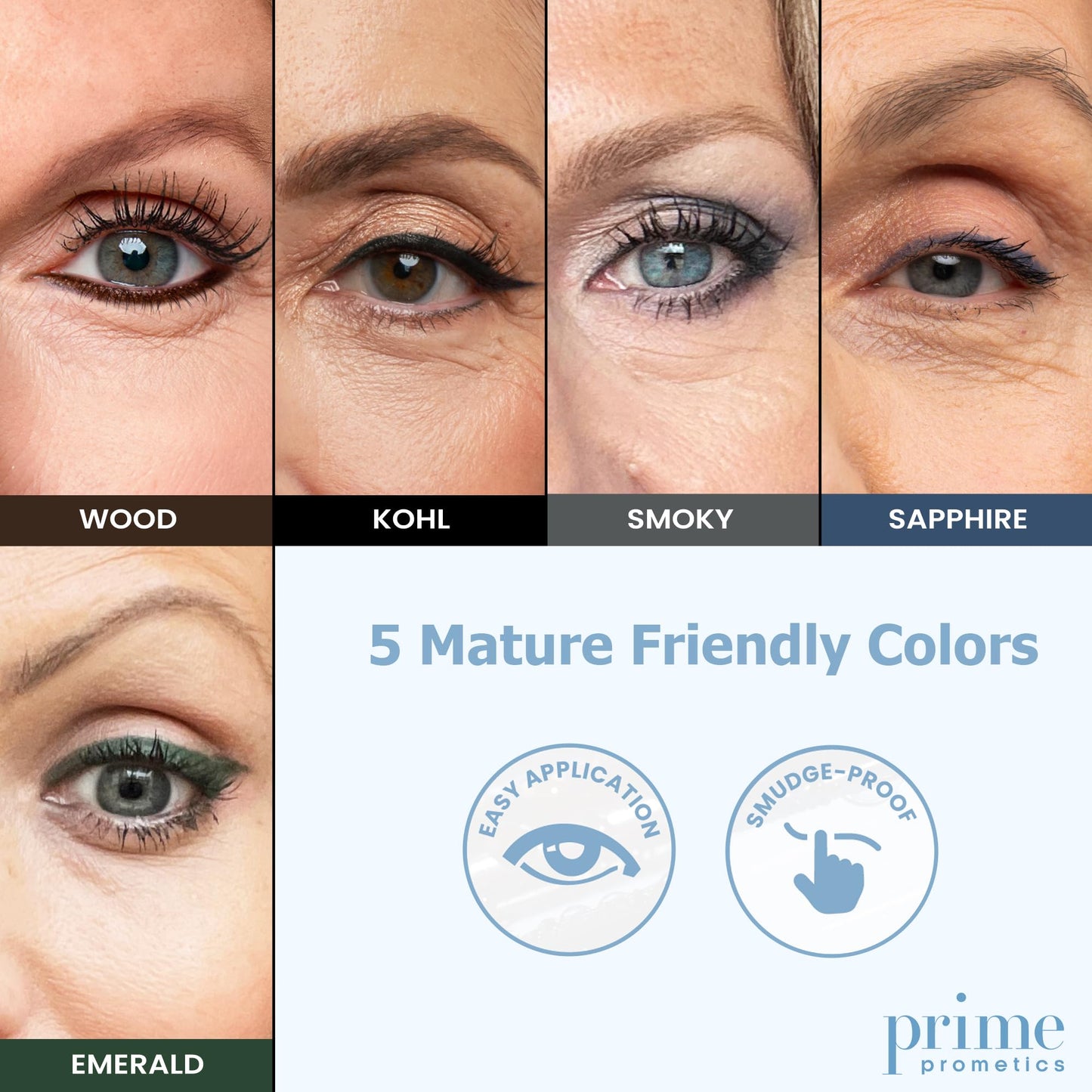 PRIME PROMETICS PrimeEyes Glide Eyeliner for mature women - waterproof, long-lasting and smudge-proof - gel-cream texture, discreet sharpener and effective applicator (Sapphire Blue)