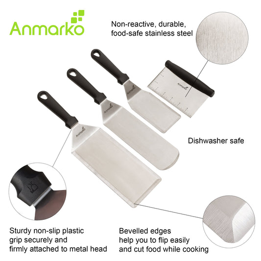 Exclusive stainless steel BBQ spatula set - premium quality grill set for burgers & roasts - turner and lifter for indoor and outdoor cooking.