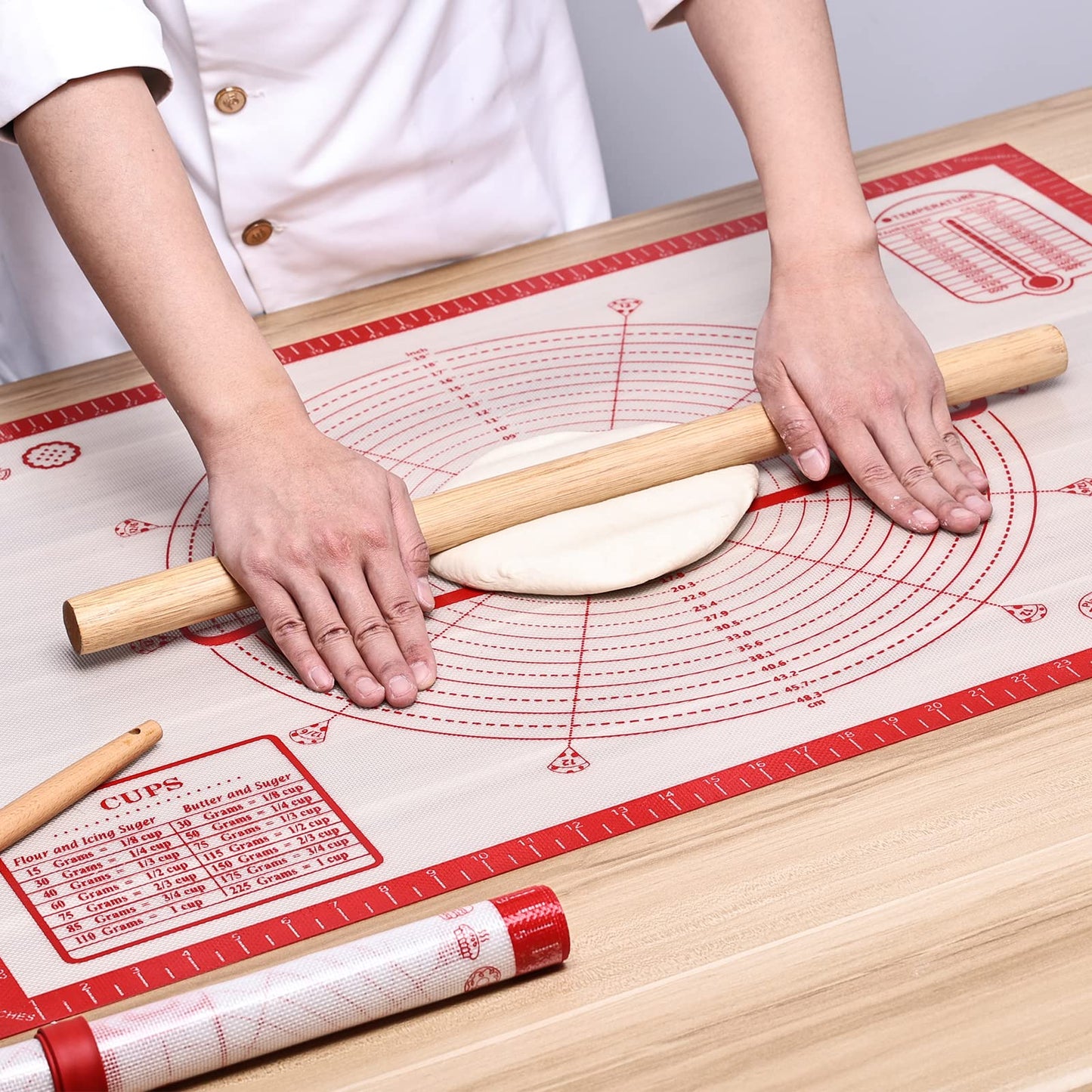 Silicone Baking Mat Extra Large 91x61cm, Antistick Silicone Mat with Measurements, Dough Mat, Baking Sheet for Oven, Rolling Mat for Dough Fondant Pastry by KITCHENRAKU KR, Red
