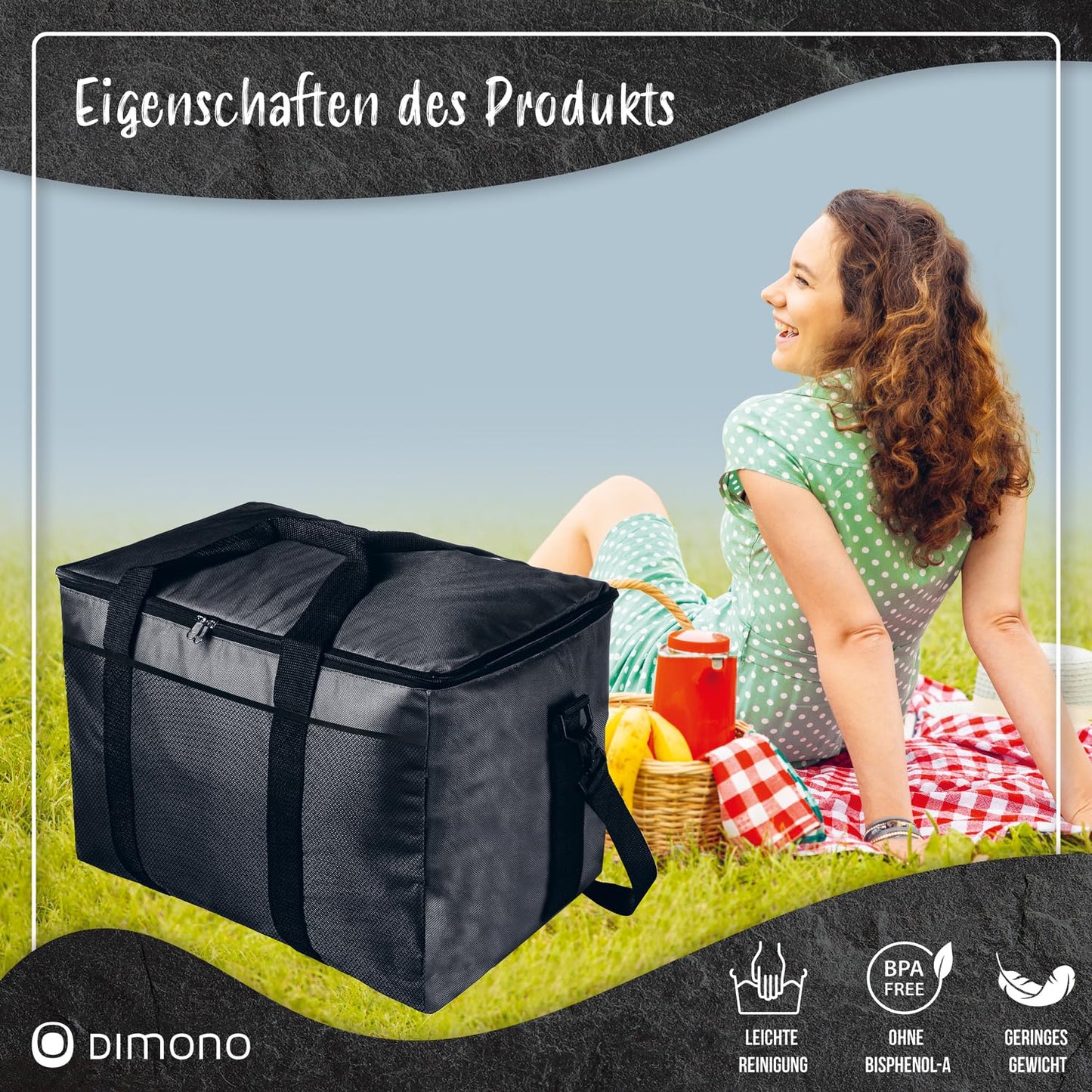 XXL cooler bag insulated drinks & snack bag ice bag picnic bag for camping traveling vacation 15, 25, or 45 liters (45 liters - Black)