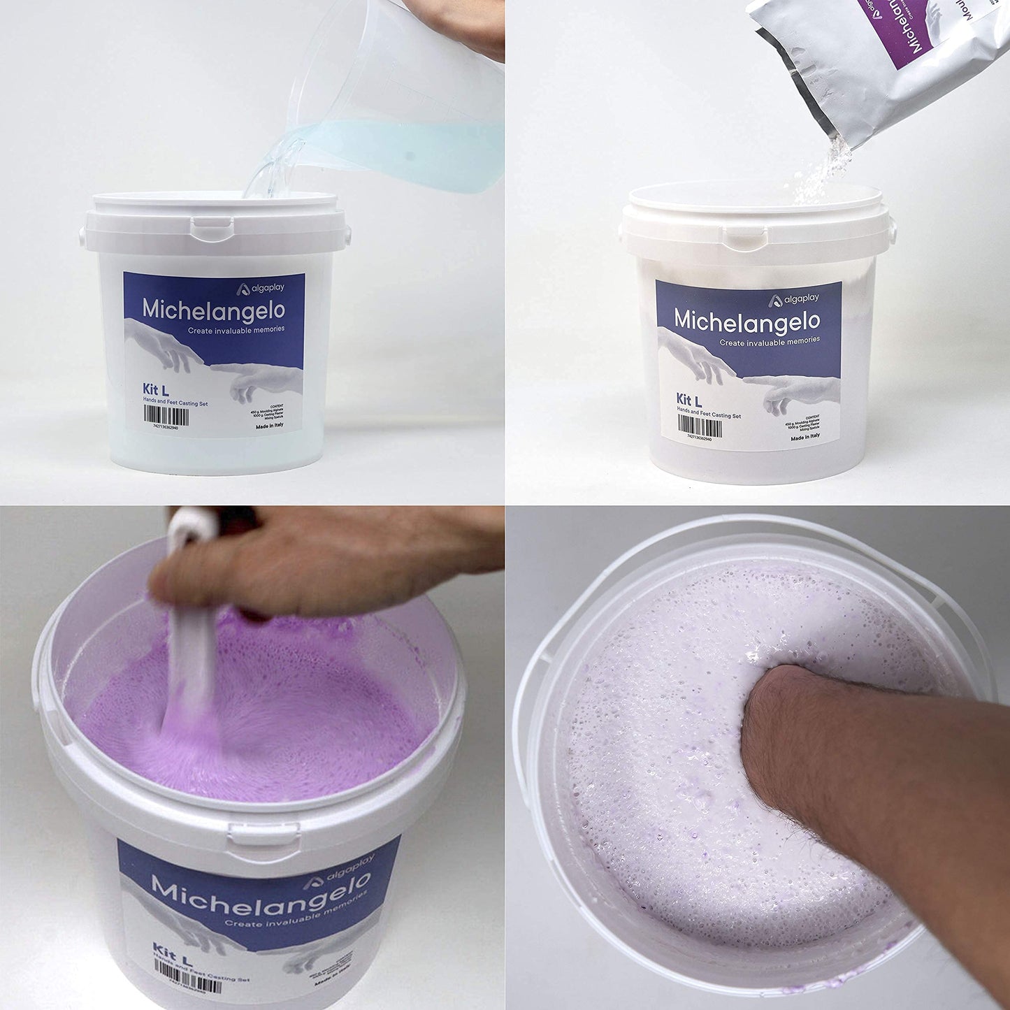 Algaplay Michelangelo KIT Handprint Set for couples. Alginate plaster kit. Creative gift idea for wedding, Mother's Day, anniversary, and birthday. (KIT L 2 hands)