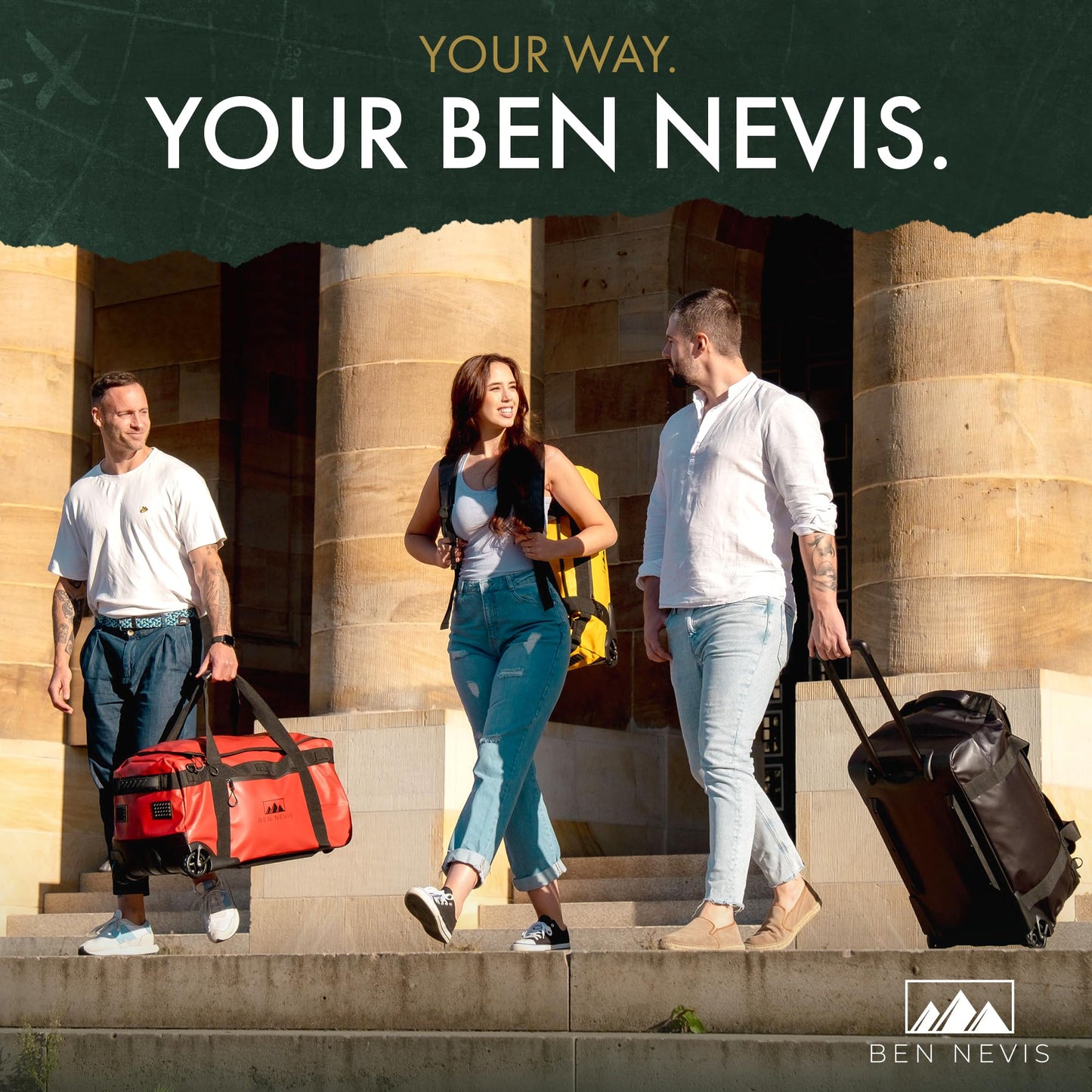 BEN NEVIS ORIGINAL 80L rolling duffle bag – XXL foldable travel & gym bag, water-resistant, durable & compact