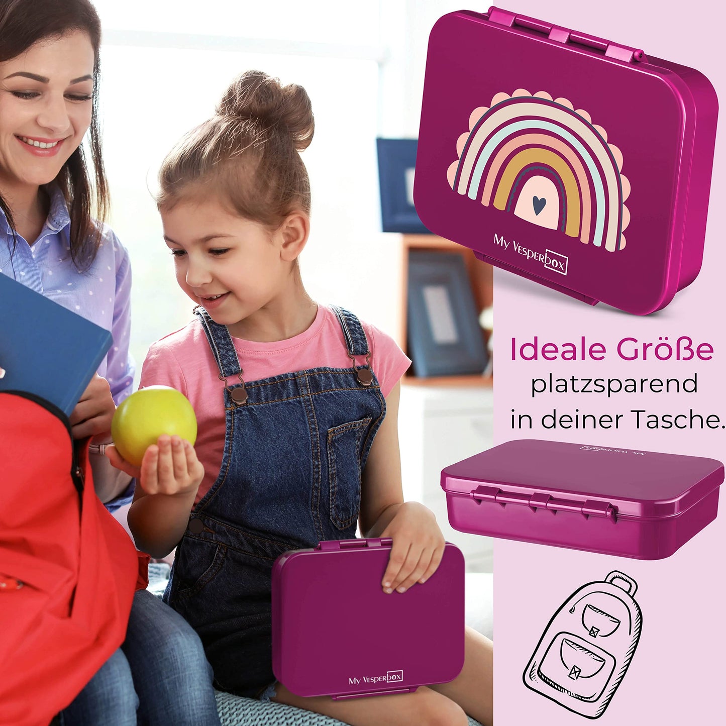 My Vesperbox - Bia - Bento Box Children - NEW - REINFORCED LOCKS - Leak-proof & BPA free - extremely durable - Lunchbox - ideal for kindergarten and school... (Purple - Rainbow)