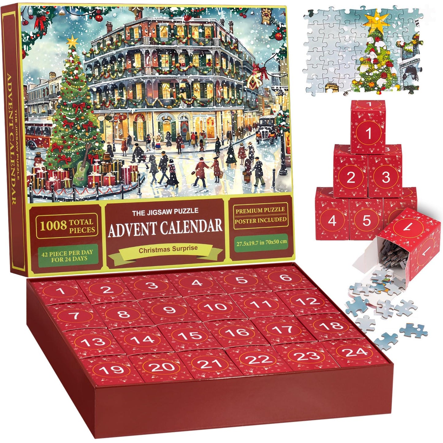 Puzzle Advent Calendar 2024 for kids and adults - 24 days Christmas calendar countdown with 1008 pieces Christmas puzzles, Christmas gifts for boys, girls, women, and men.